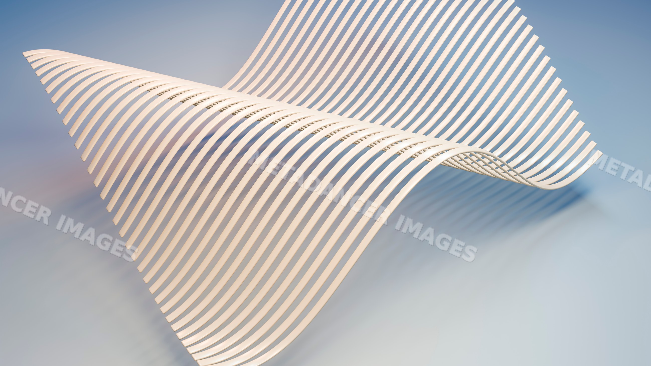 Abstract white curved line sculpture in 3d digital illustration