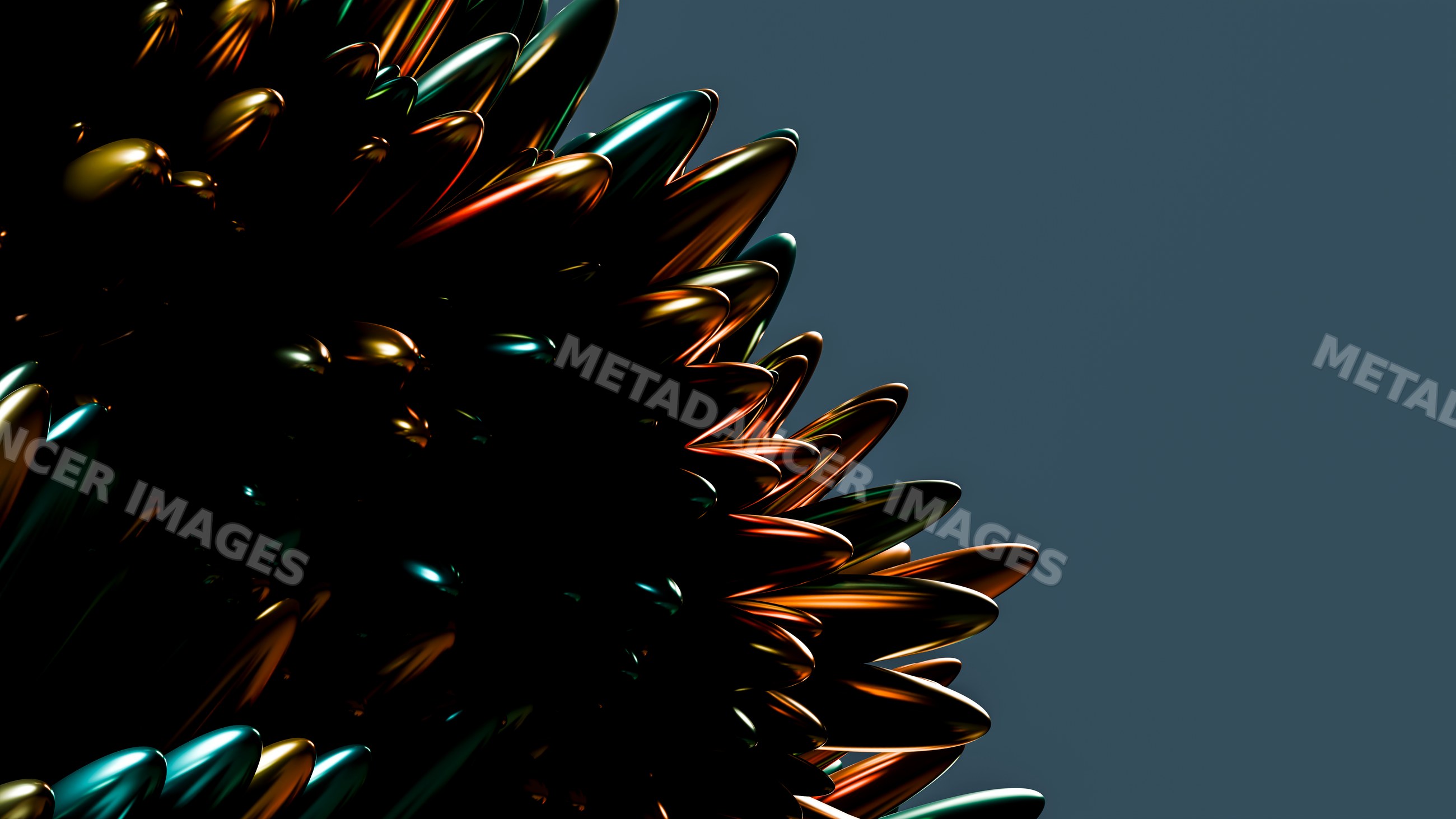Abstract metallic spiked sculpture with reflective highlights