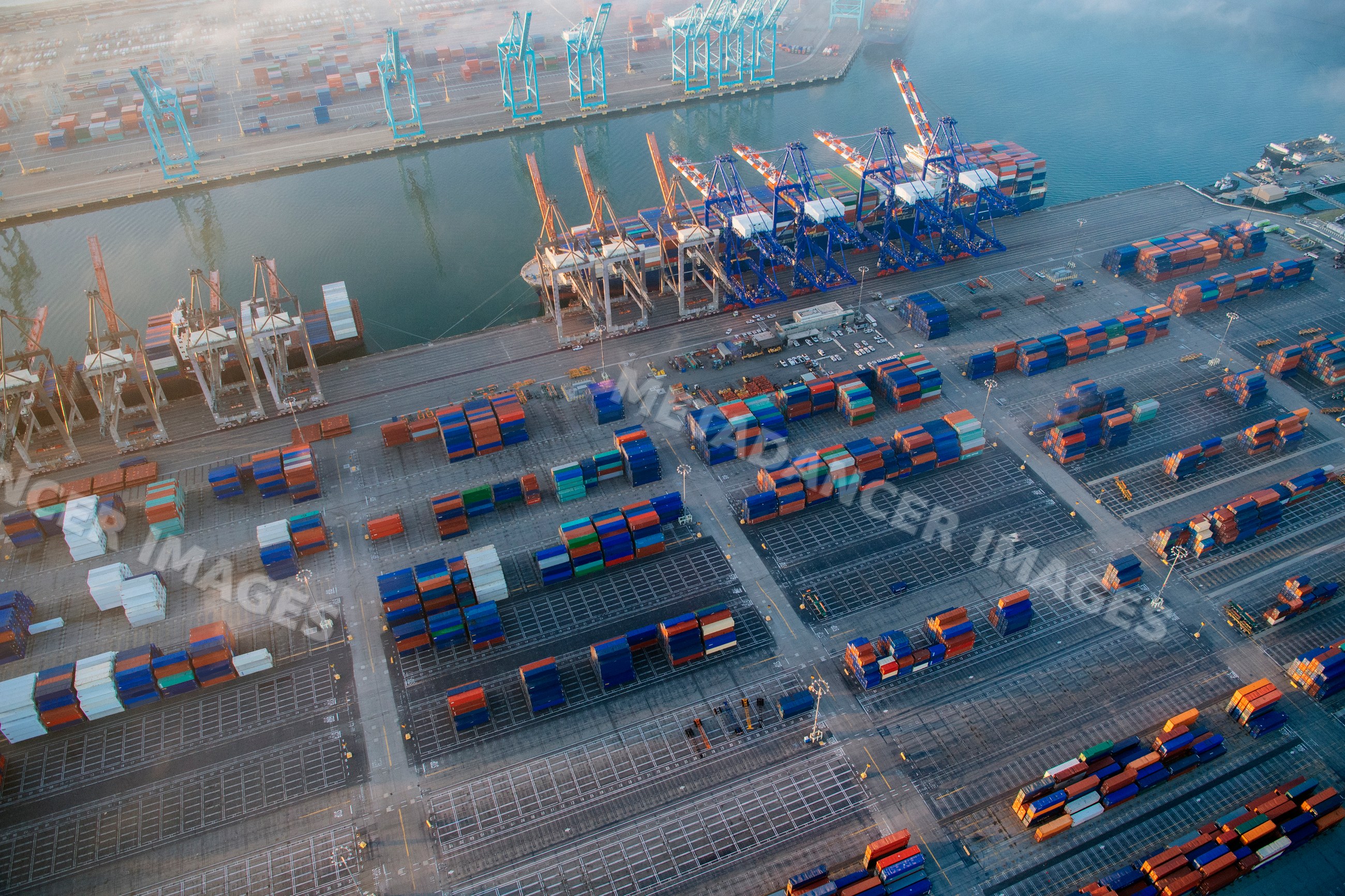 Aerial view of a shipping container cargo terminal