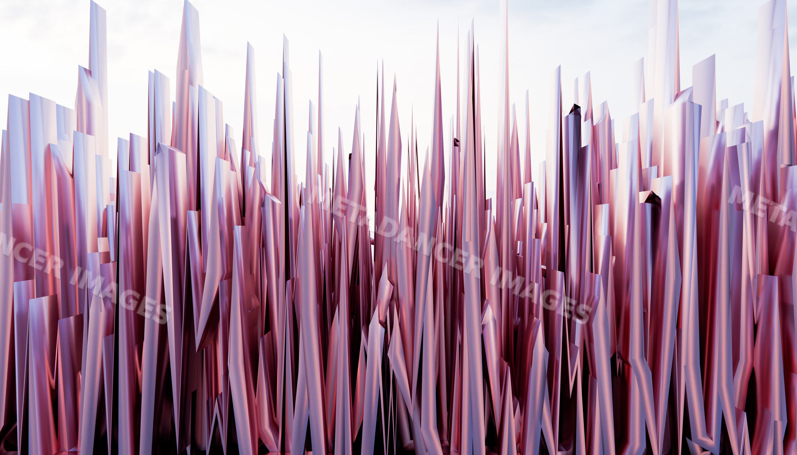 Digital 3d rendering of sharp vertical spikes with purple gradient