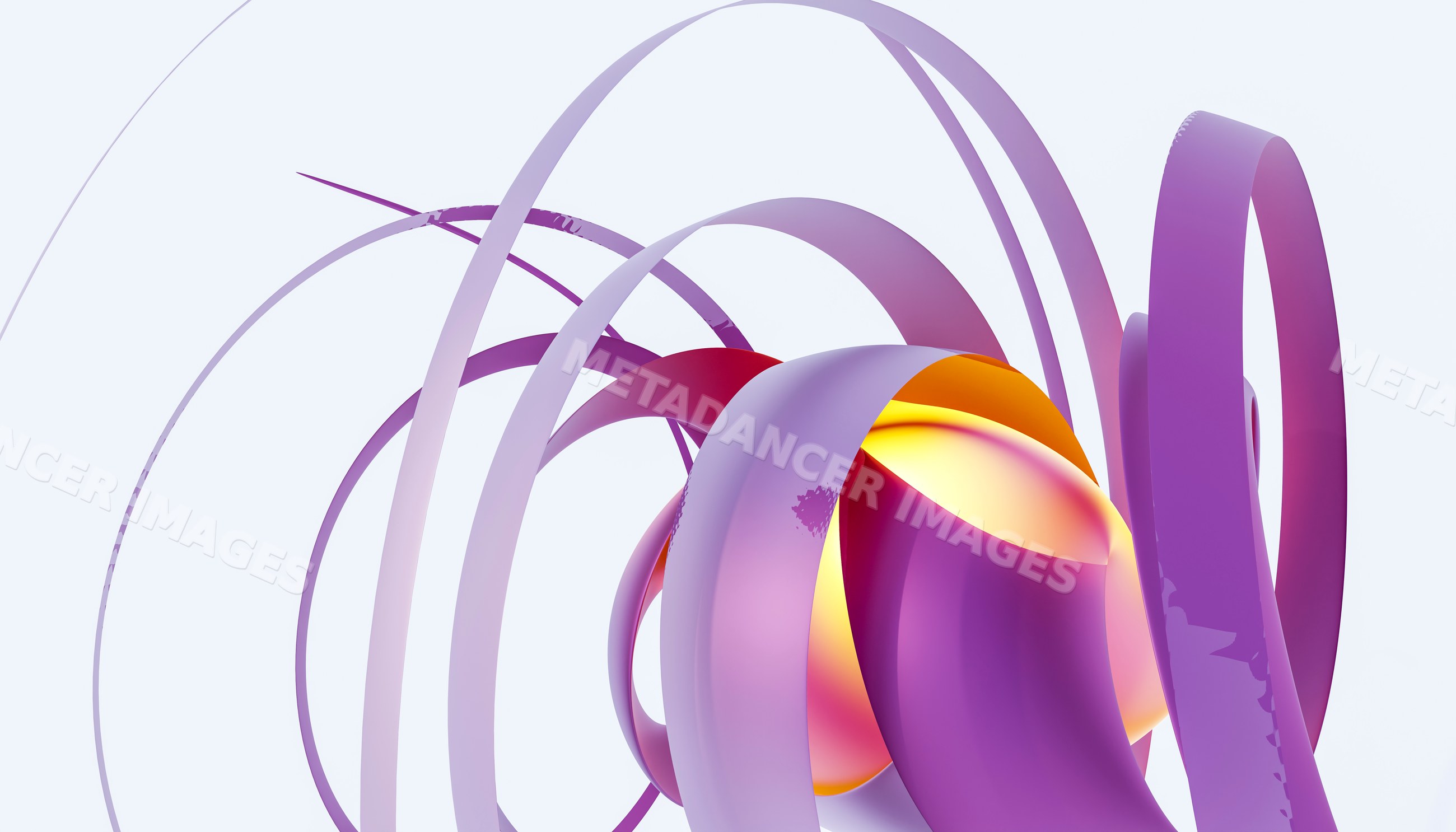 Abstract digital art of purple ribbons encircling a glowing core