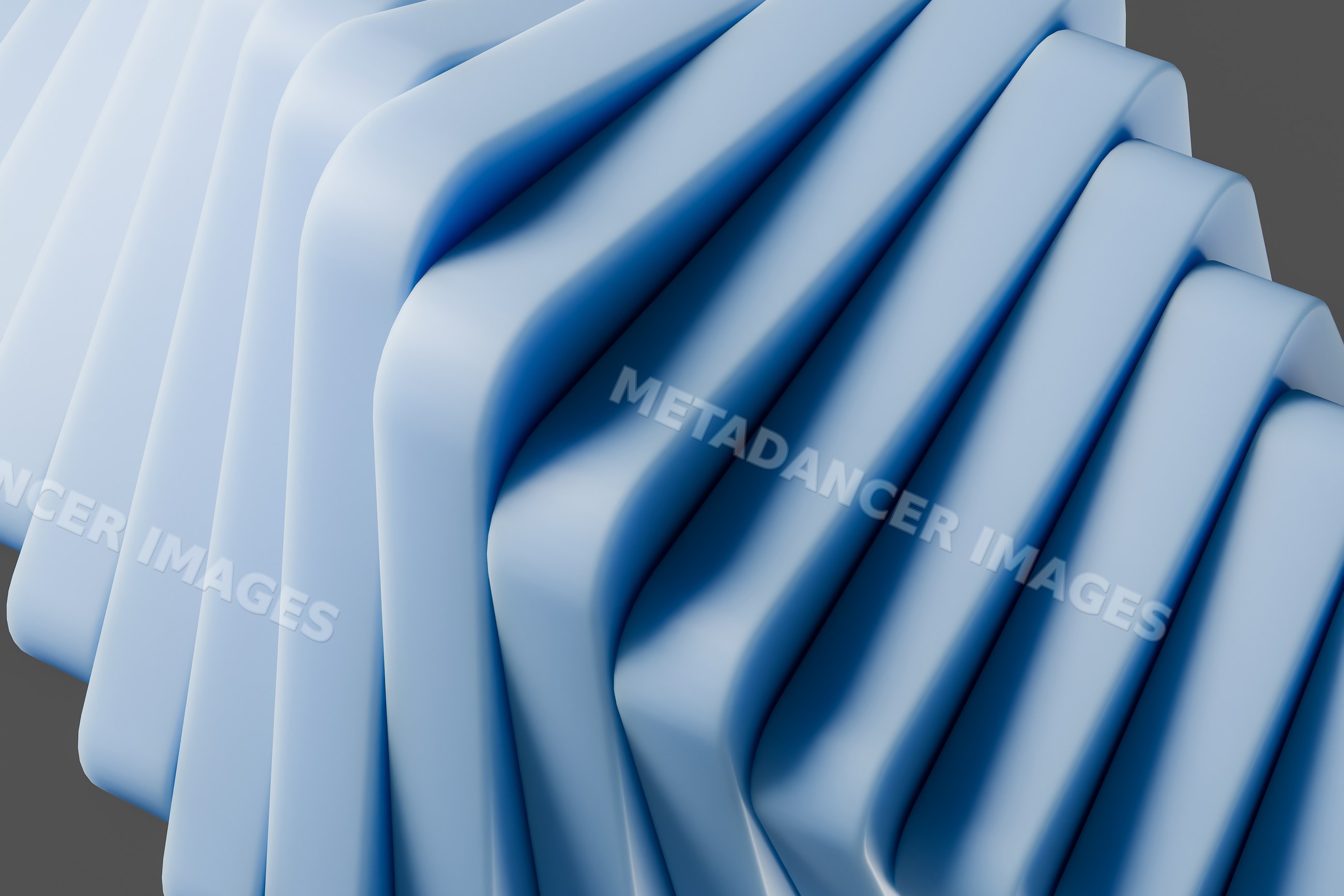 Abstract render of smooth blue folded shapes with curved surfaces