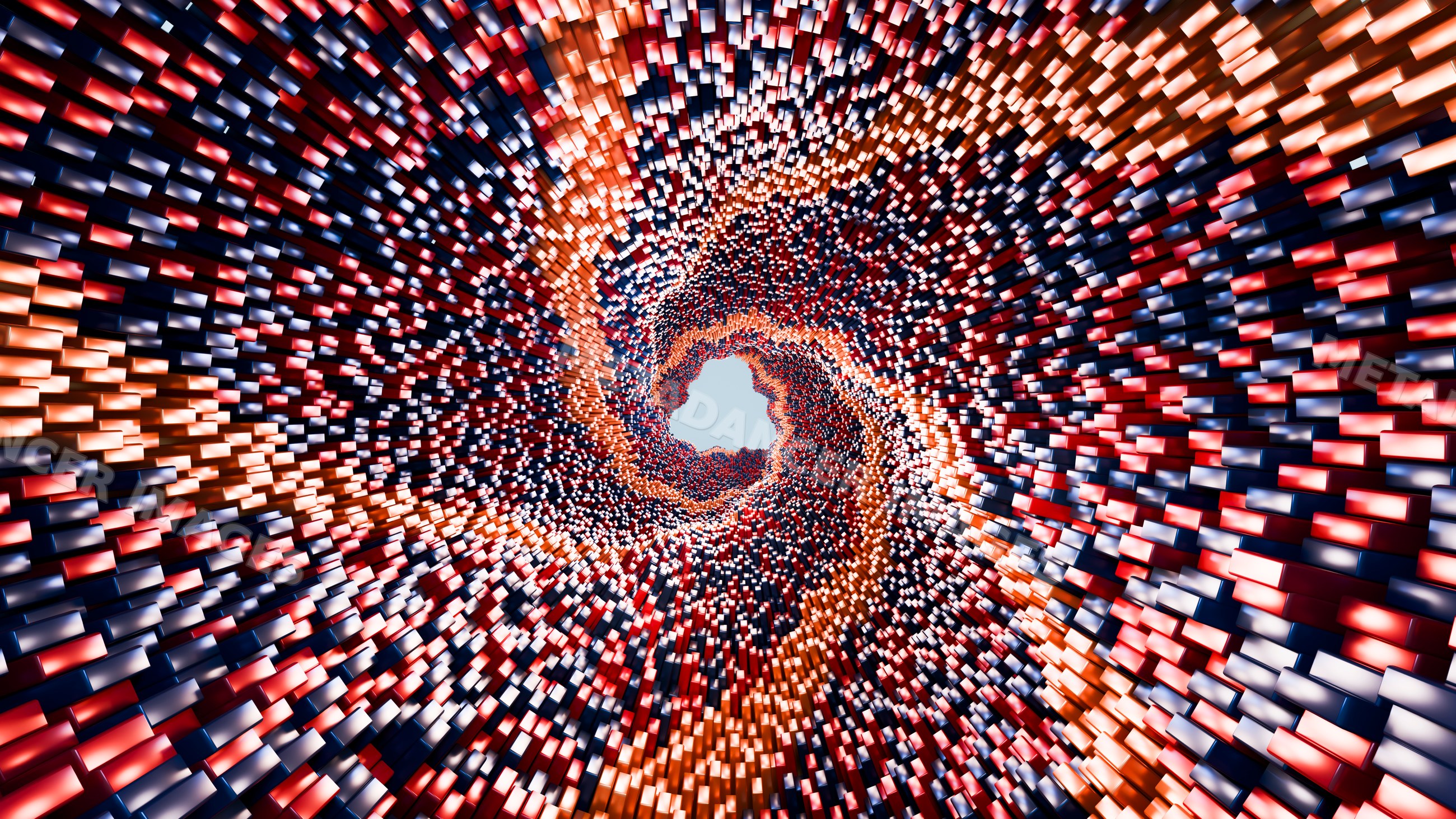 Abstract colorful 3d block spiral tunnel illustration