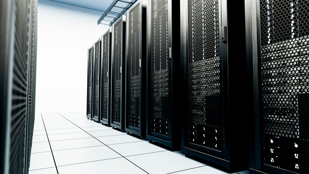 Data center server racks inside modern technology server room