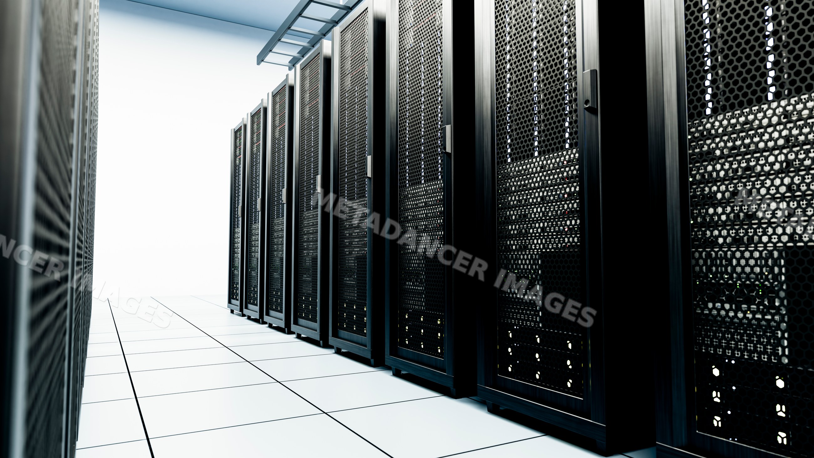 Data center server racks inside modern technology server room