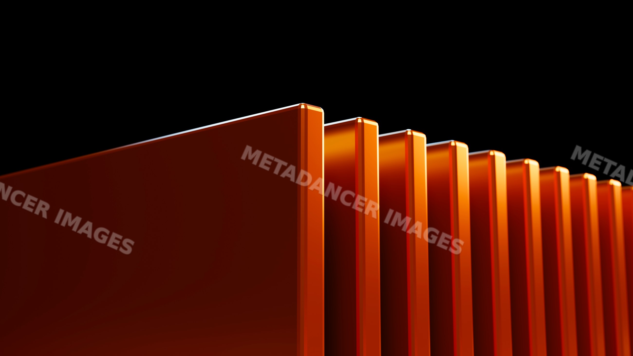 Close-up of orange rectangular metal panels in modern abstract design