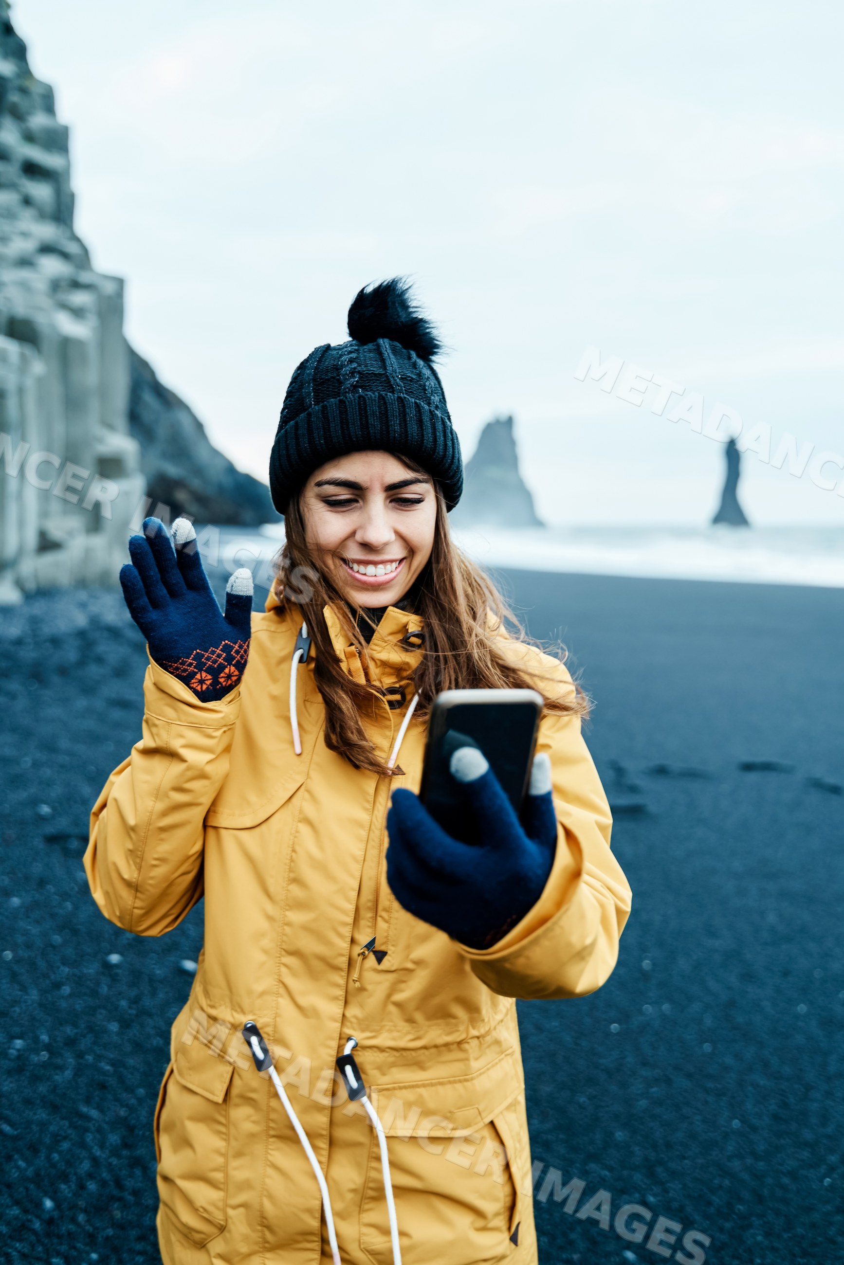 White Woman video calling on a smartphone