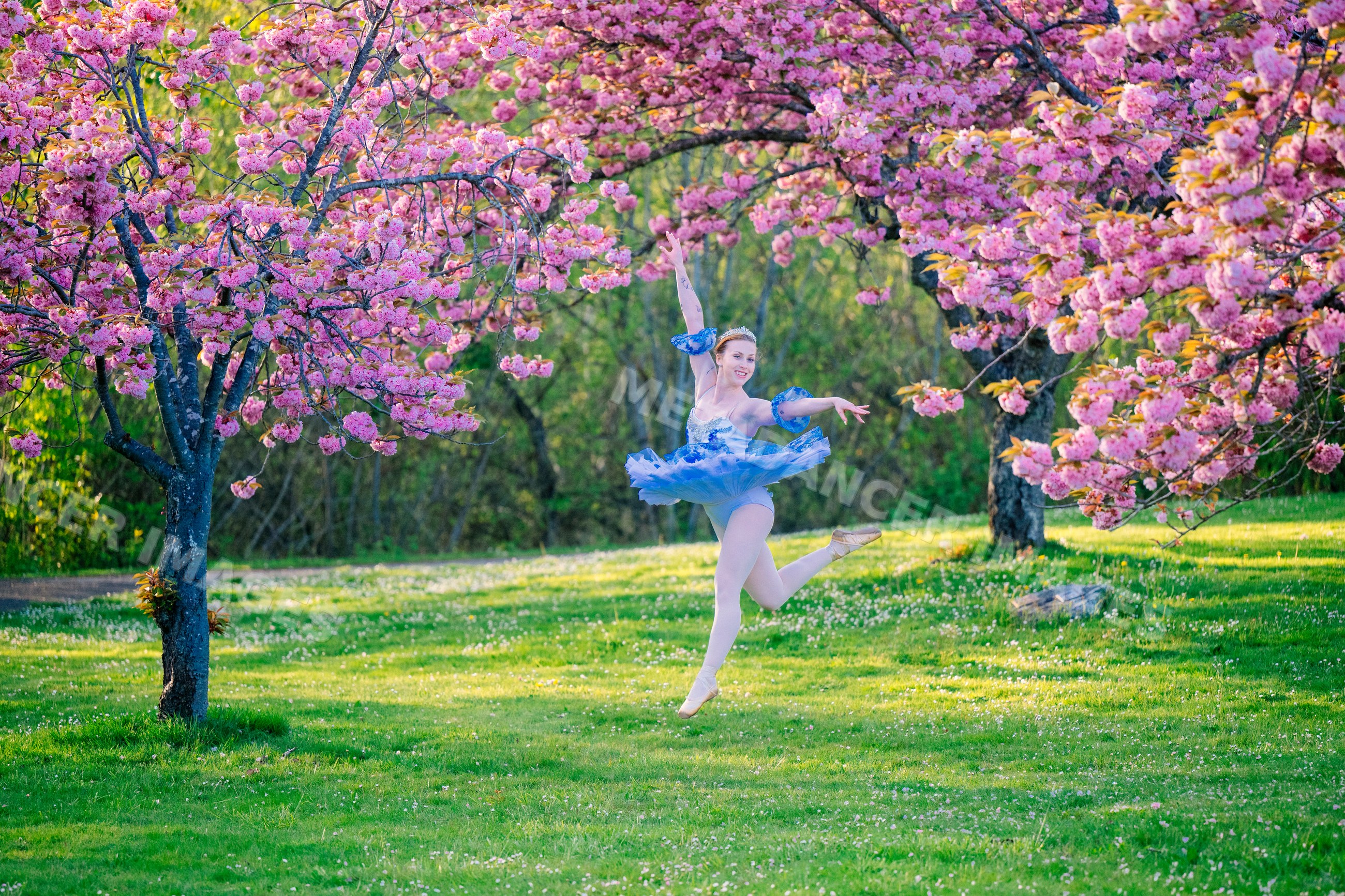 A ballerina jumps gracefully