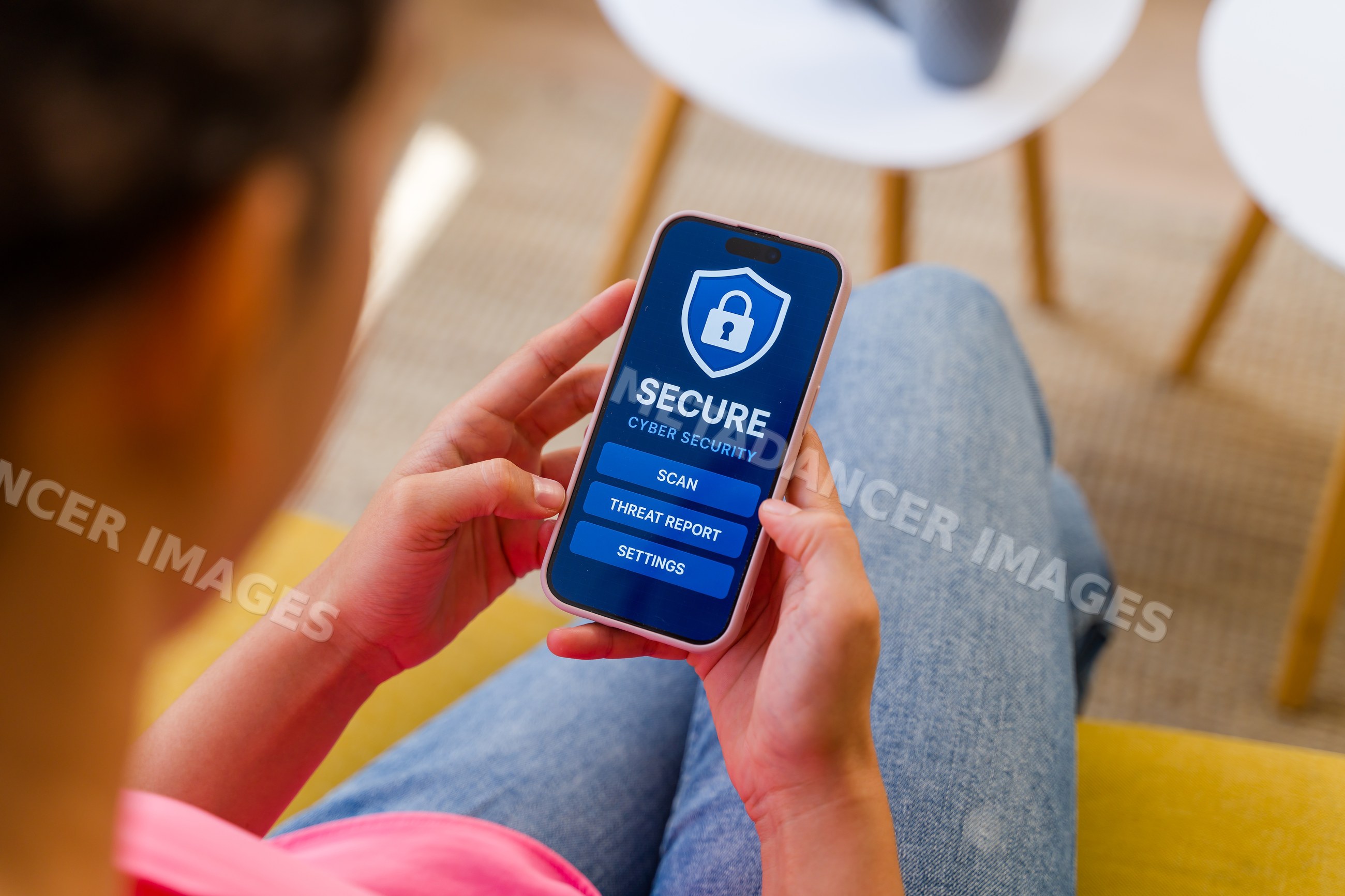 Hispanic Person using a cybersecurity application on a smartphone