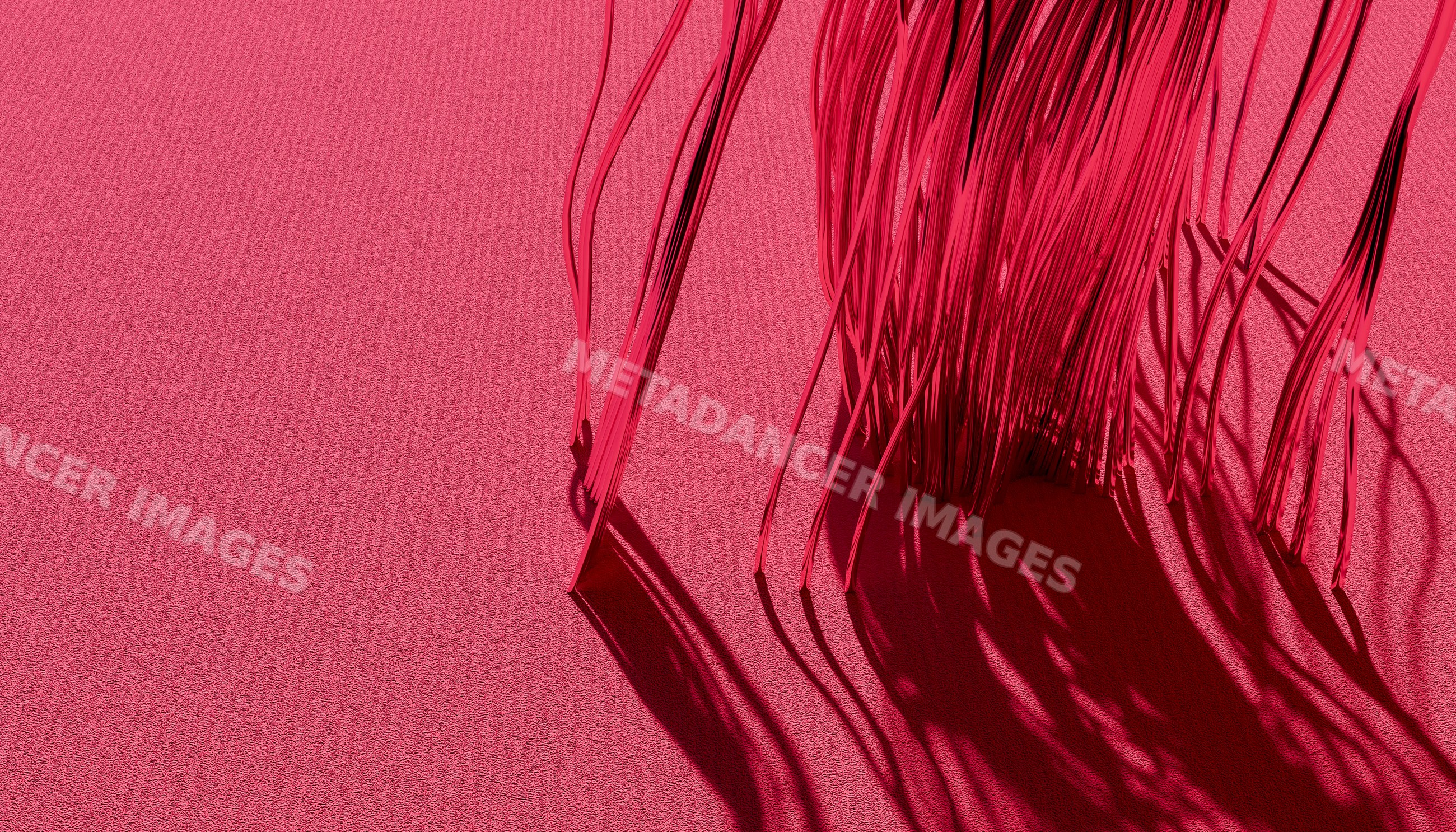 Close-up of red threads casting detailed shadows on a textile surface