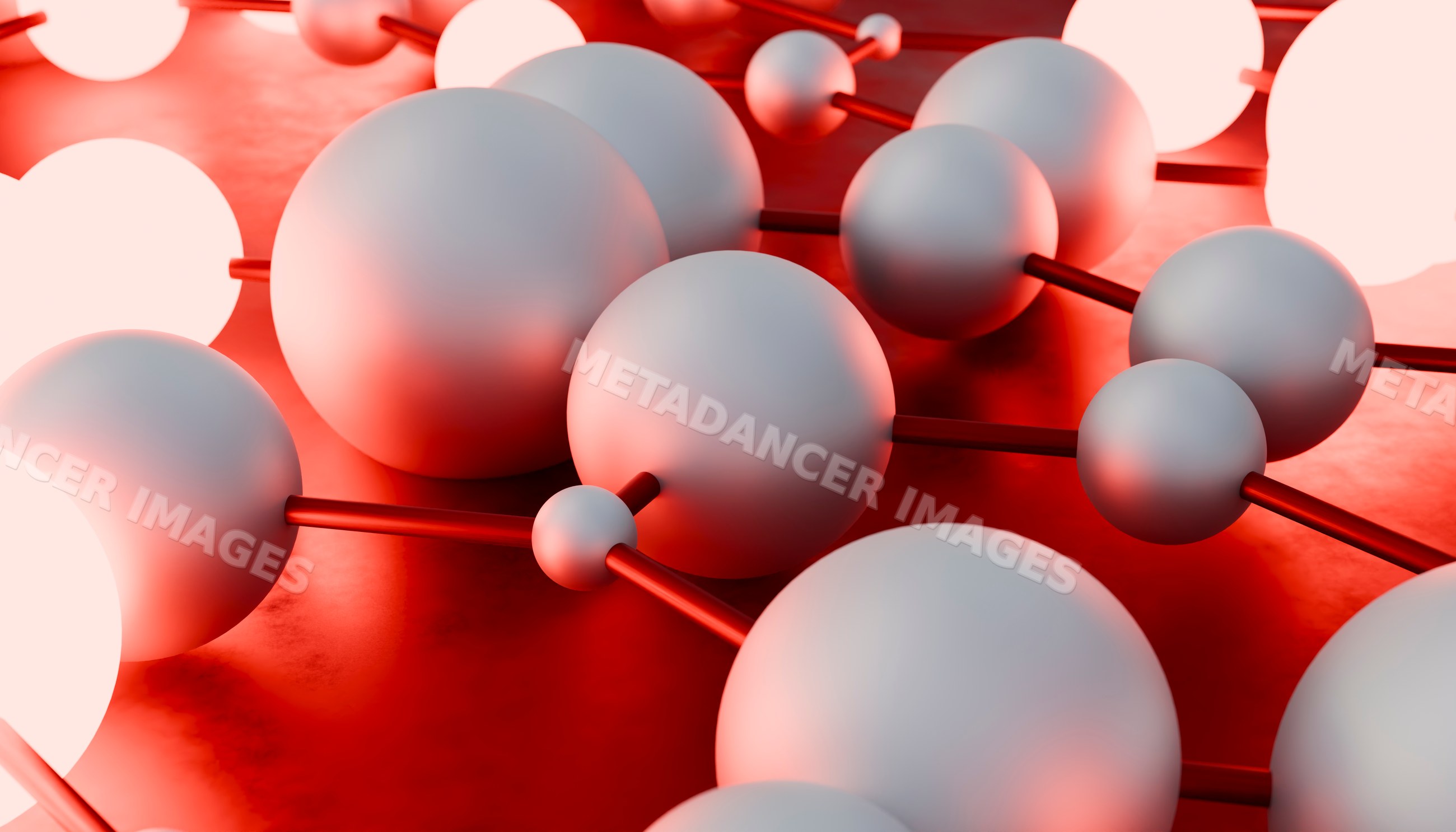 Close-up 3d rendering of a molecular model showing chemical bonds