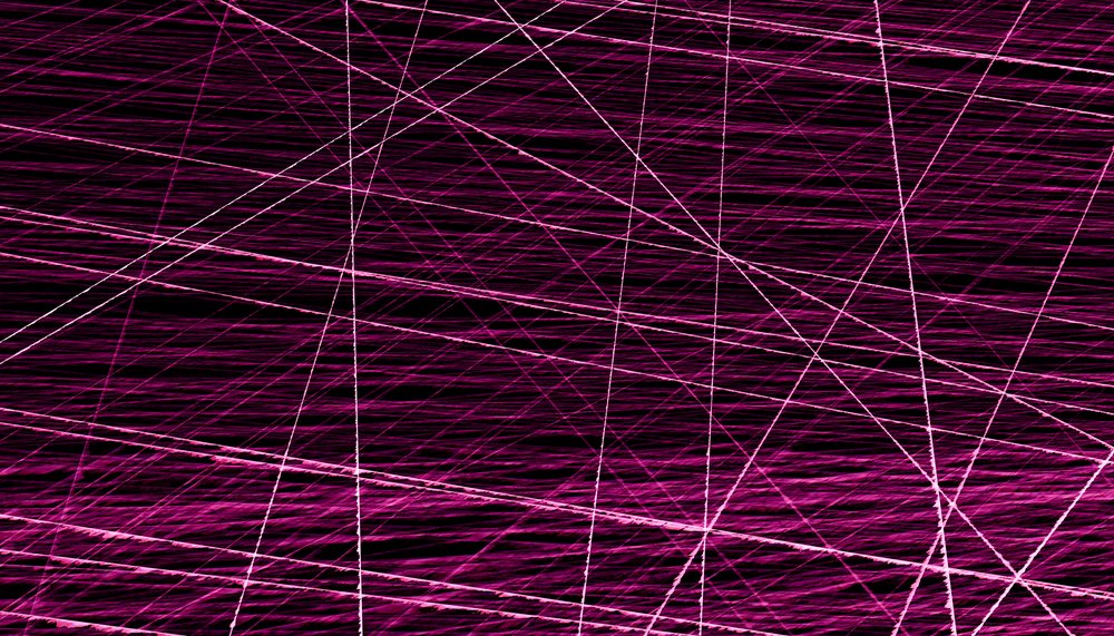 Abstract digital artwork with intersecting purple lines on dark