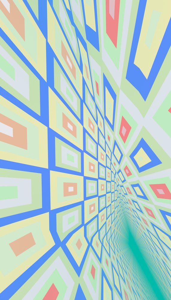 Colorful geometric pattern forming an abstract tunnel with diamond