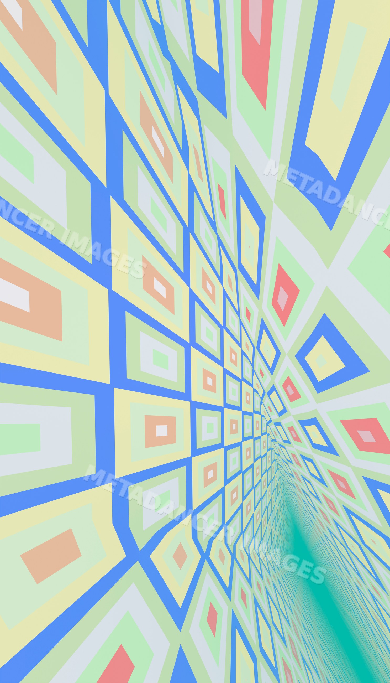 Colorful geometric pattern forming an abstract tunnel with diamond