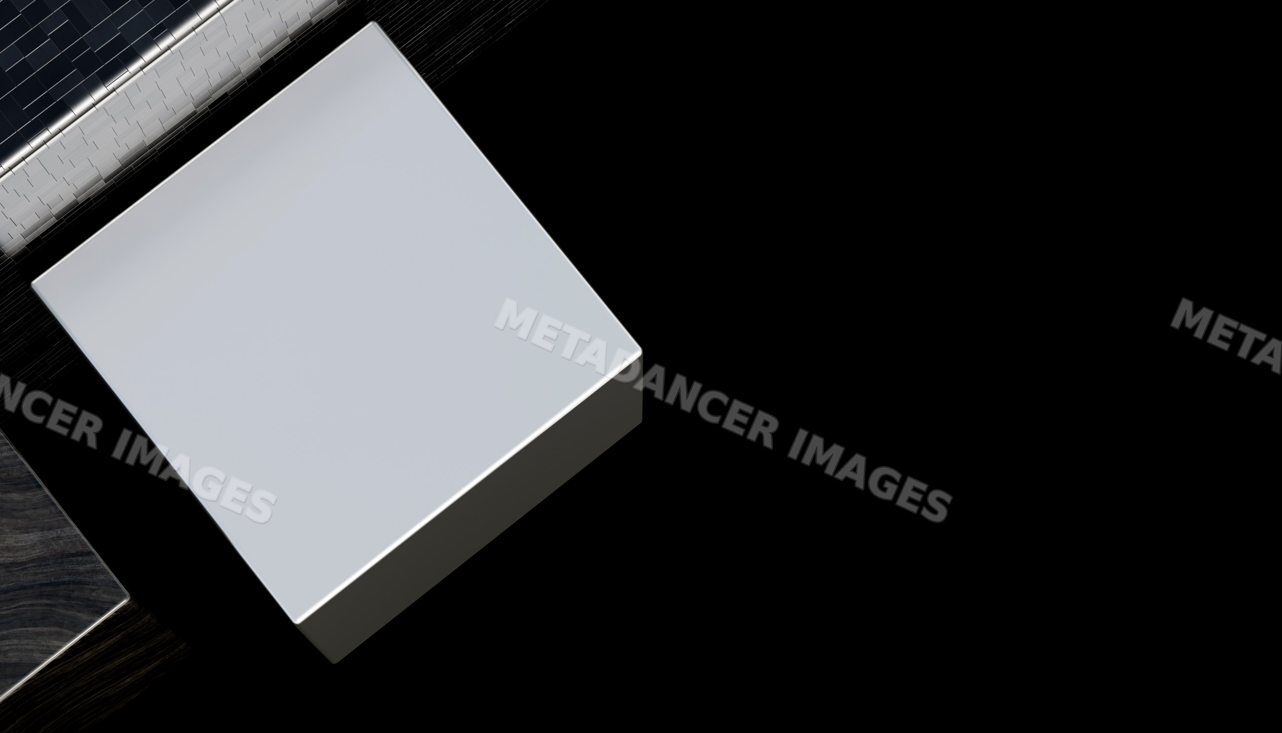 3d rendering illustration of a white square block on black background