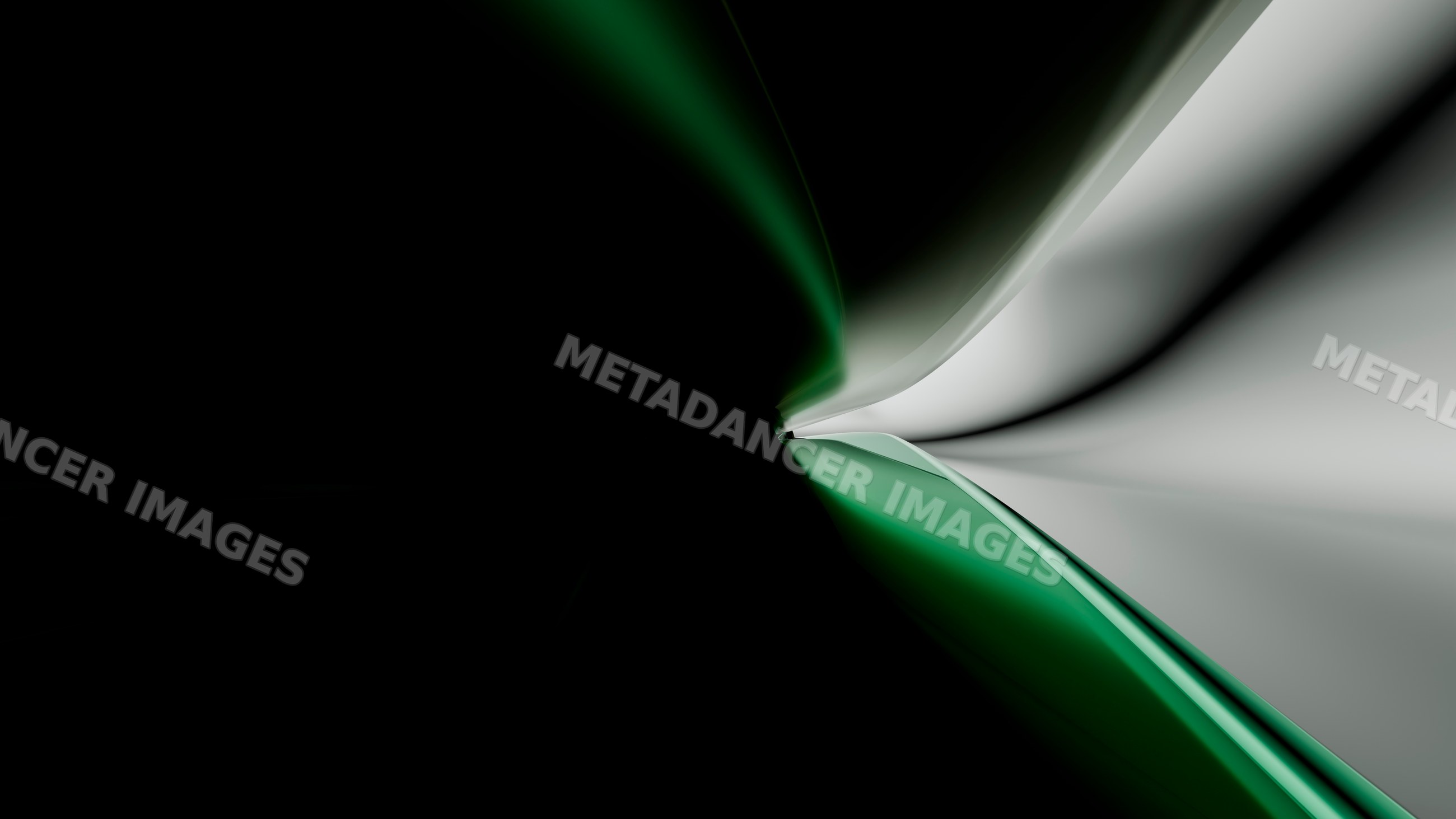 Abstract smooth curved green and gray lines on Black background