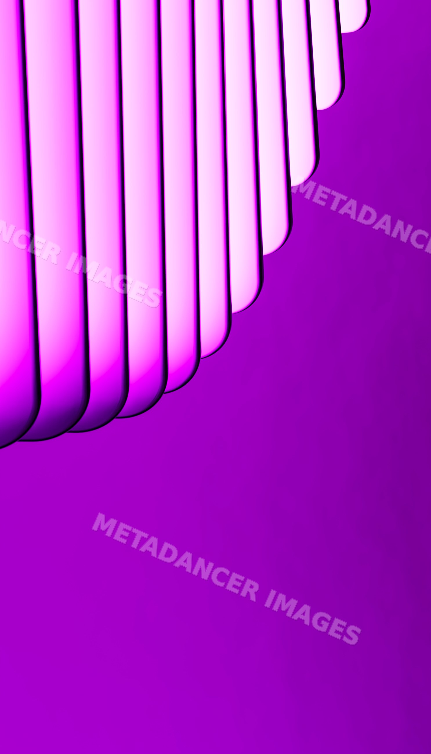 Pink fluorescent lights arranged vertically with purple background