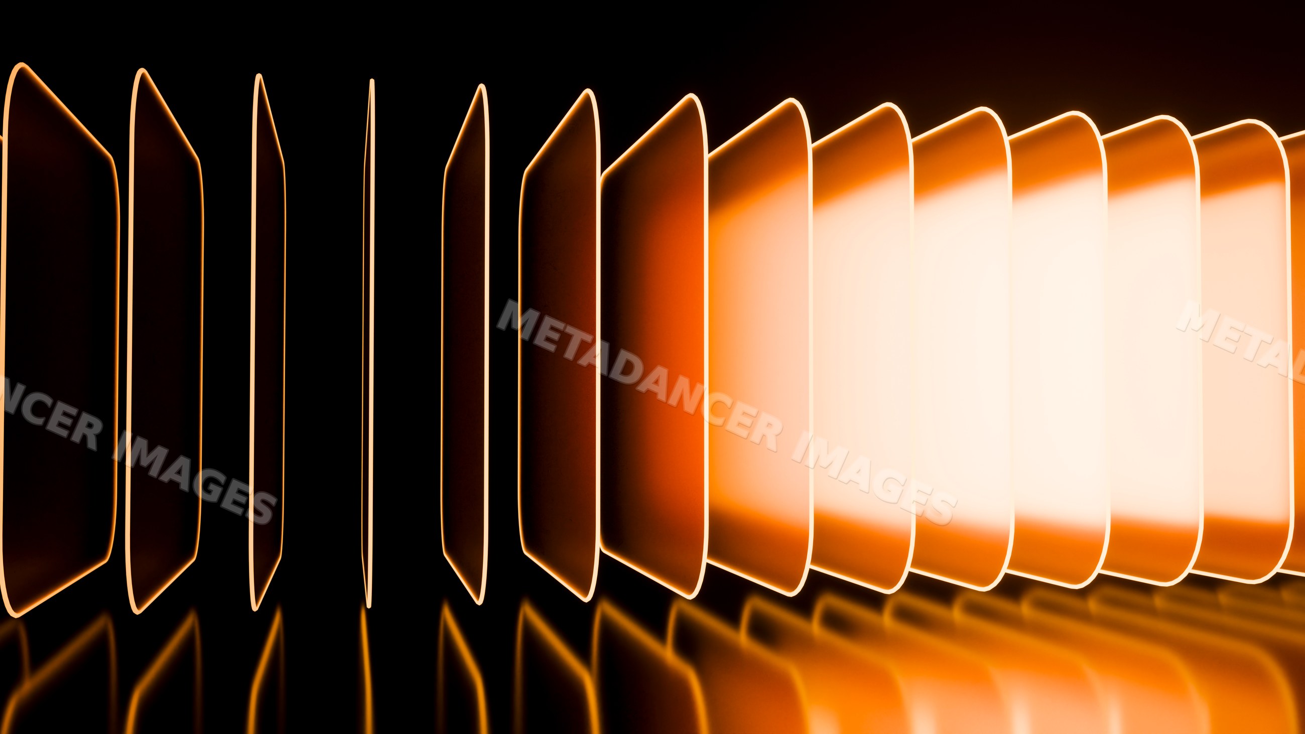 Glowing abstract orange panels with reflections in modern design