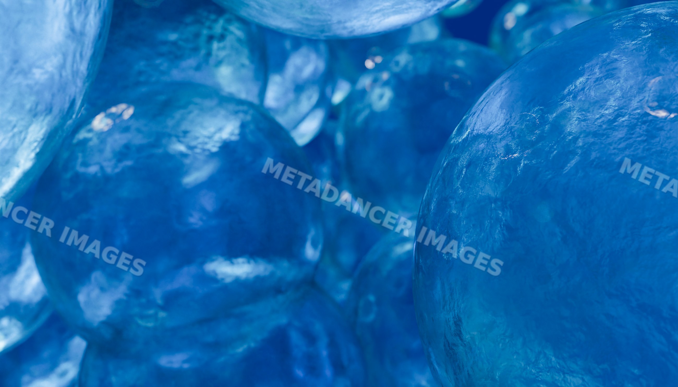 Close-up digital rendering of clustered shiny blue spheres