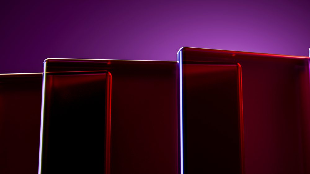 Stacked transparent red blocks in abstract digital illustration
