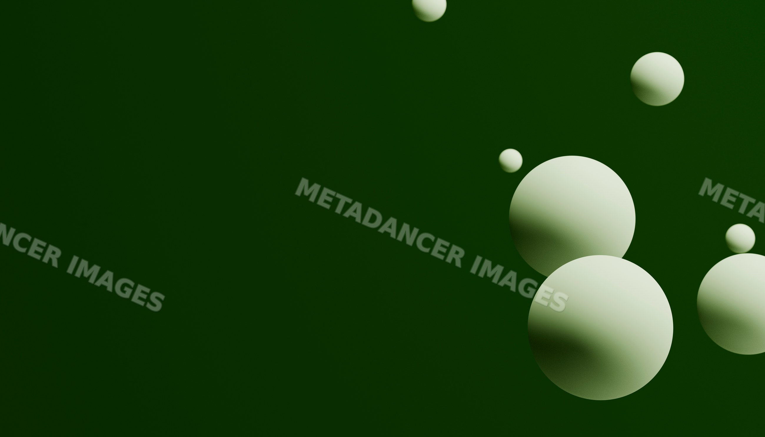 Floating white spheres with shadows on a green background