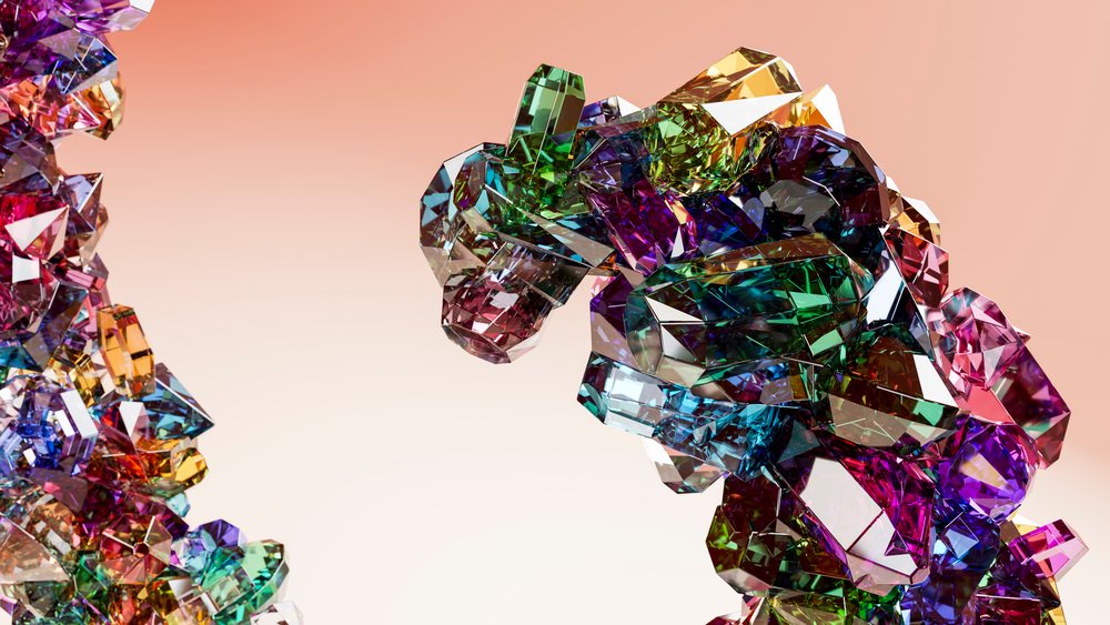 Multicolored crystal clusters with reflective facets