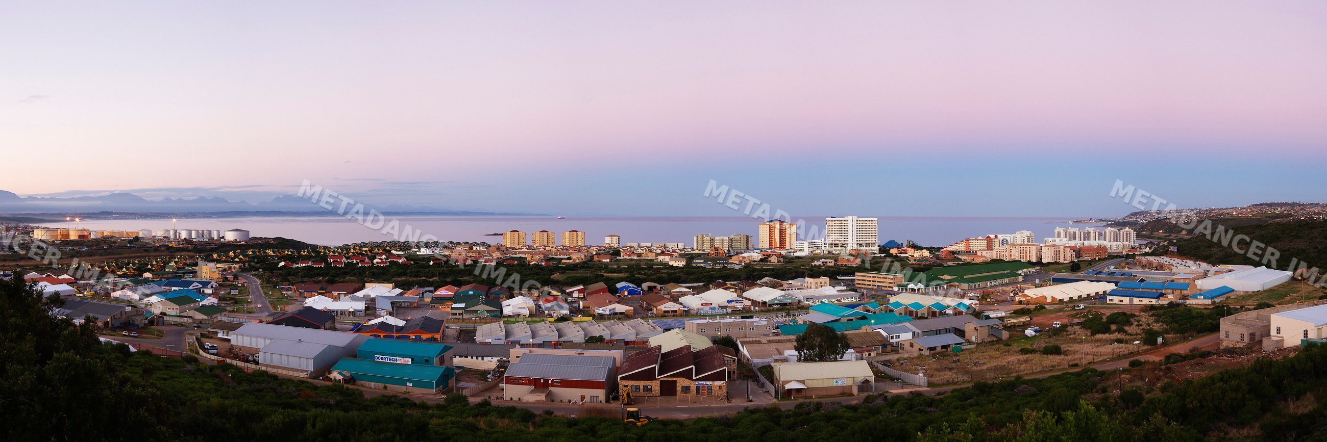 Mossel bay skyline coastal cityscape at twilight south africa