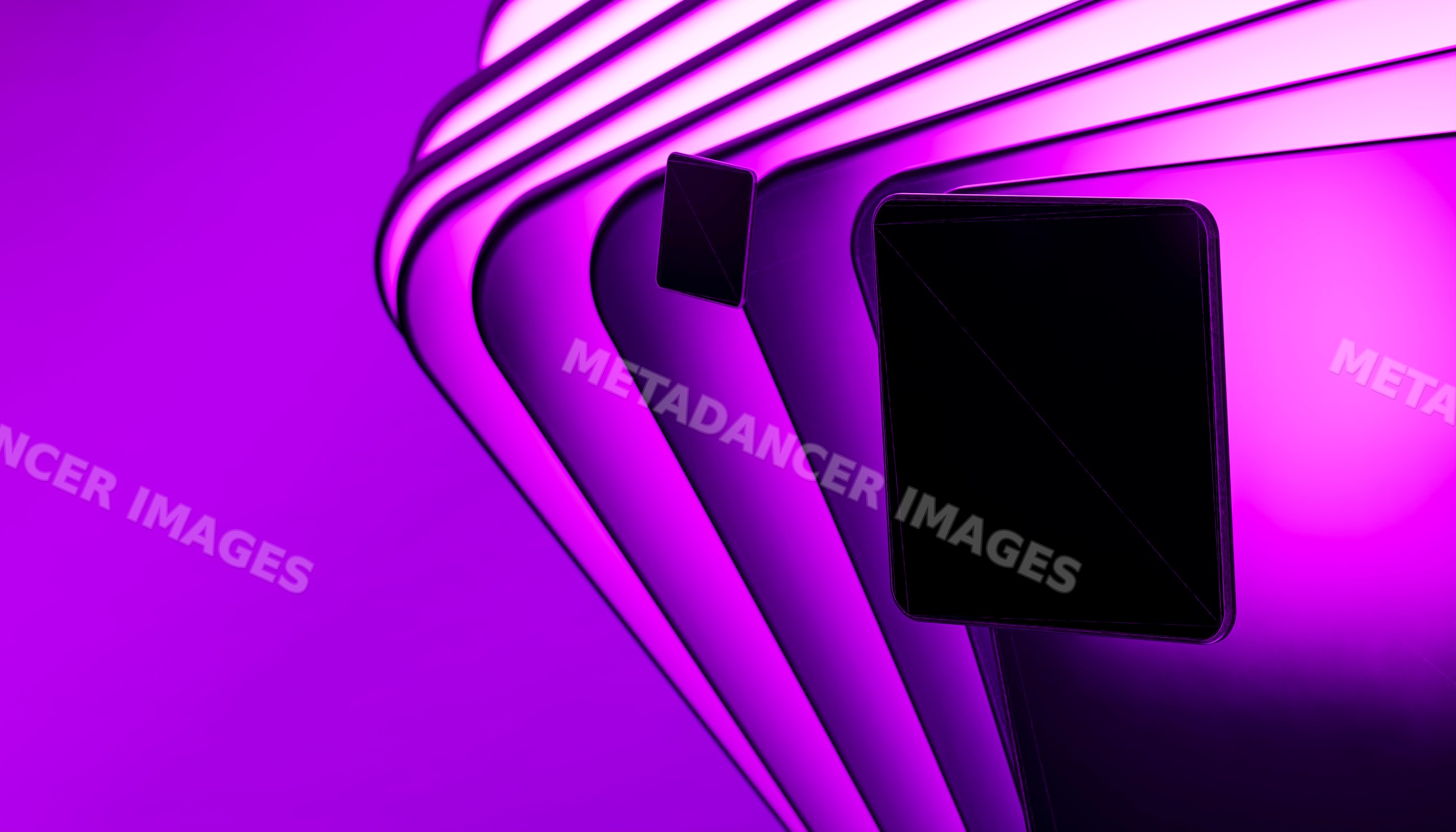 Smartphones with Black screens on vibrant purple background