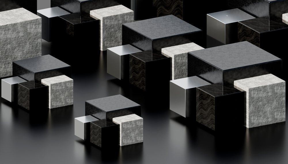 3d rendering of black and gray geometric cubes in abstract pattern