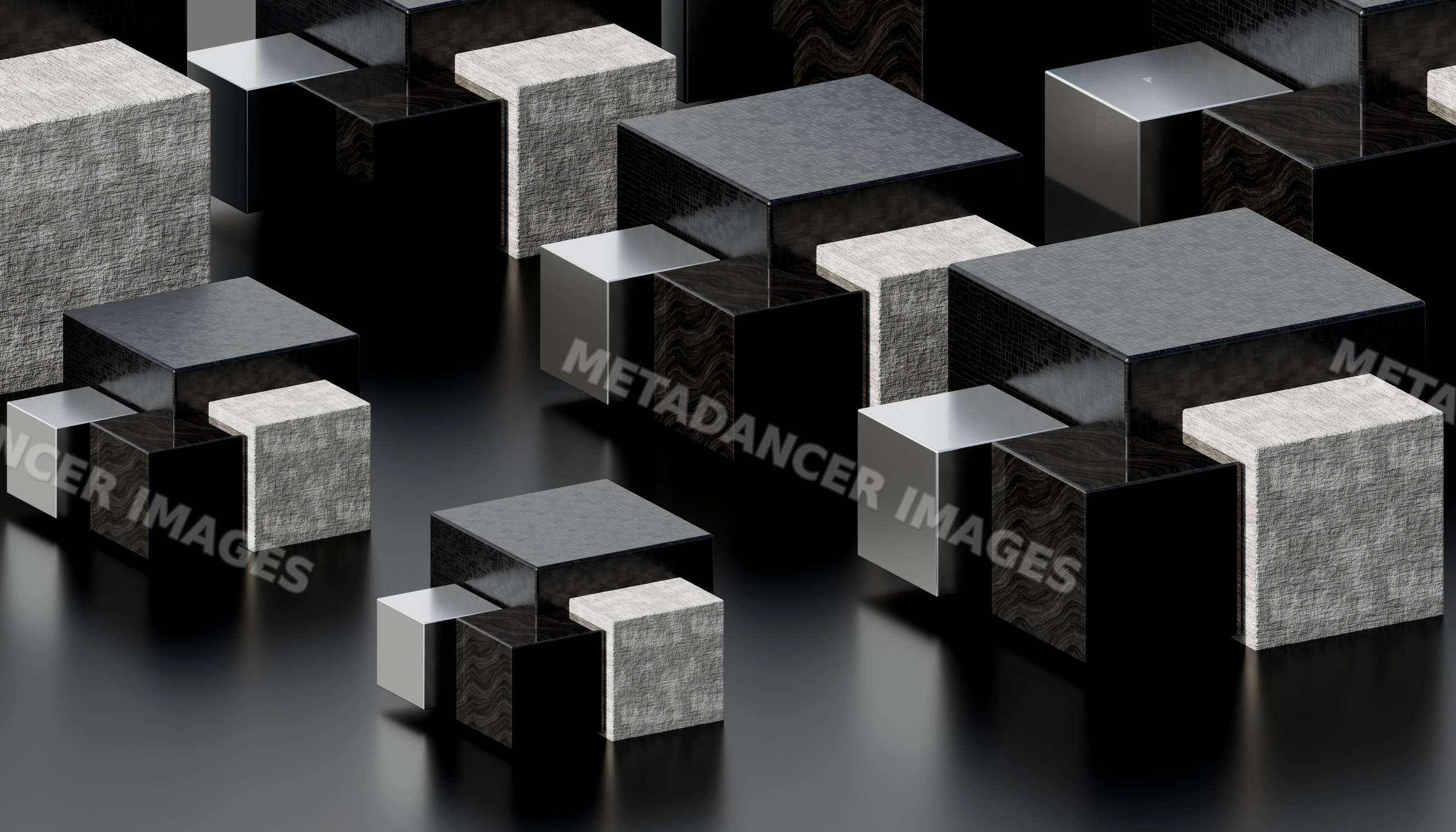 3d rendering of black and gray geometric cubes in abstract pattern