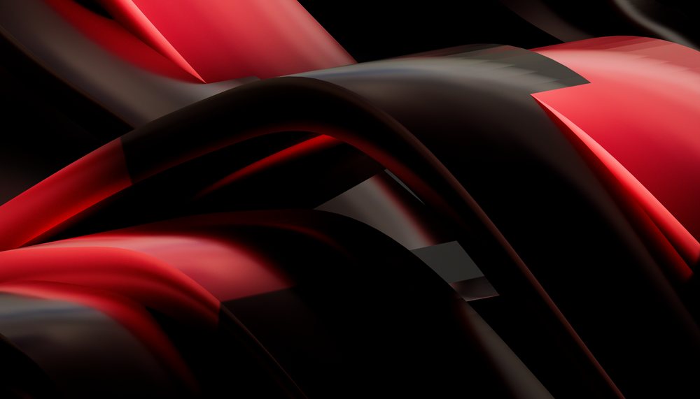 Abstract digital art with smooth black and red curved glossy shapes
