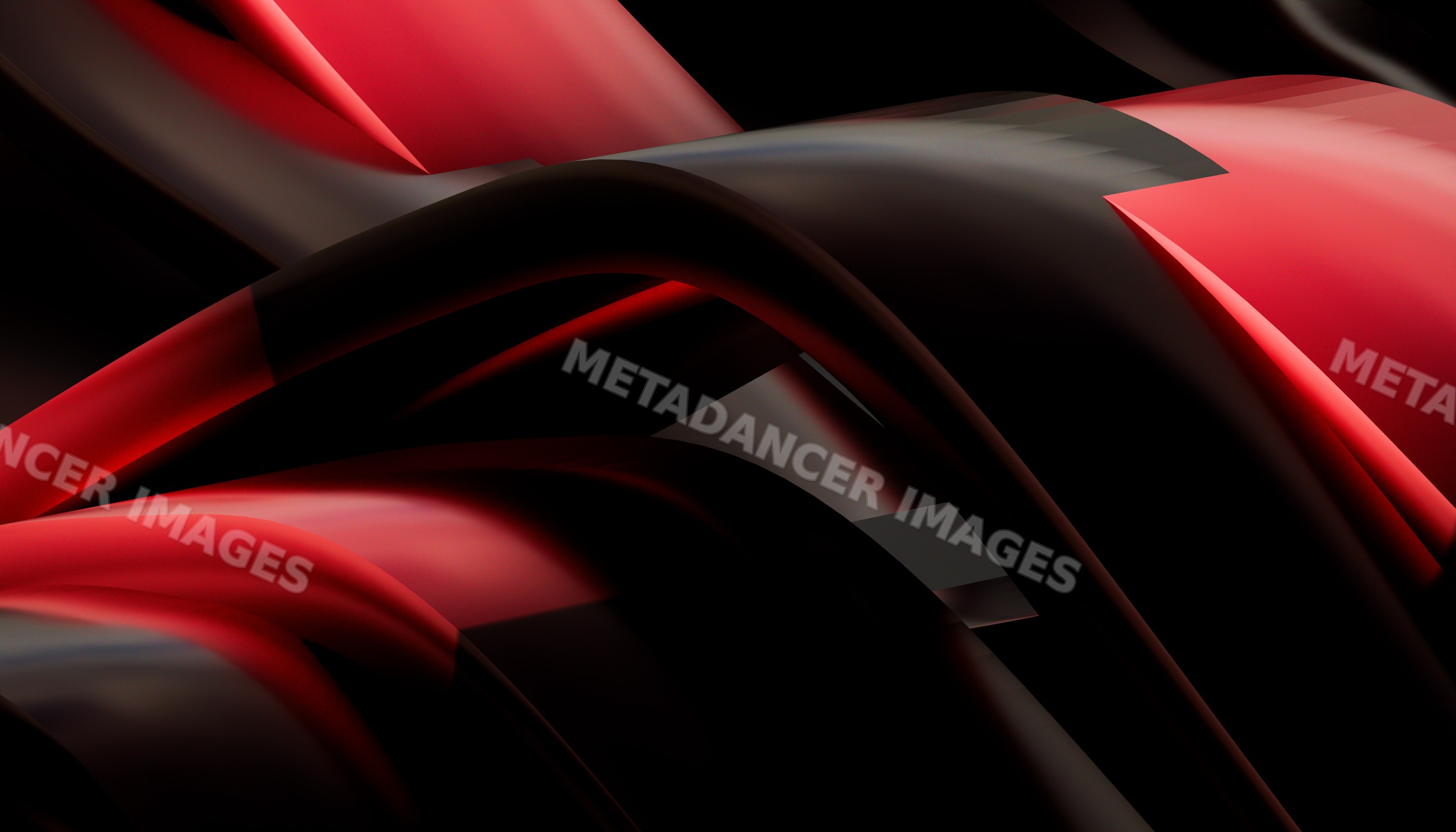Abstract digital art with smooth black and red curved glossy shapes