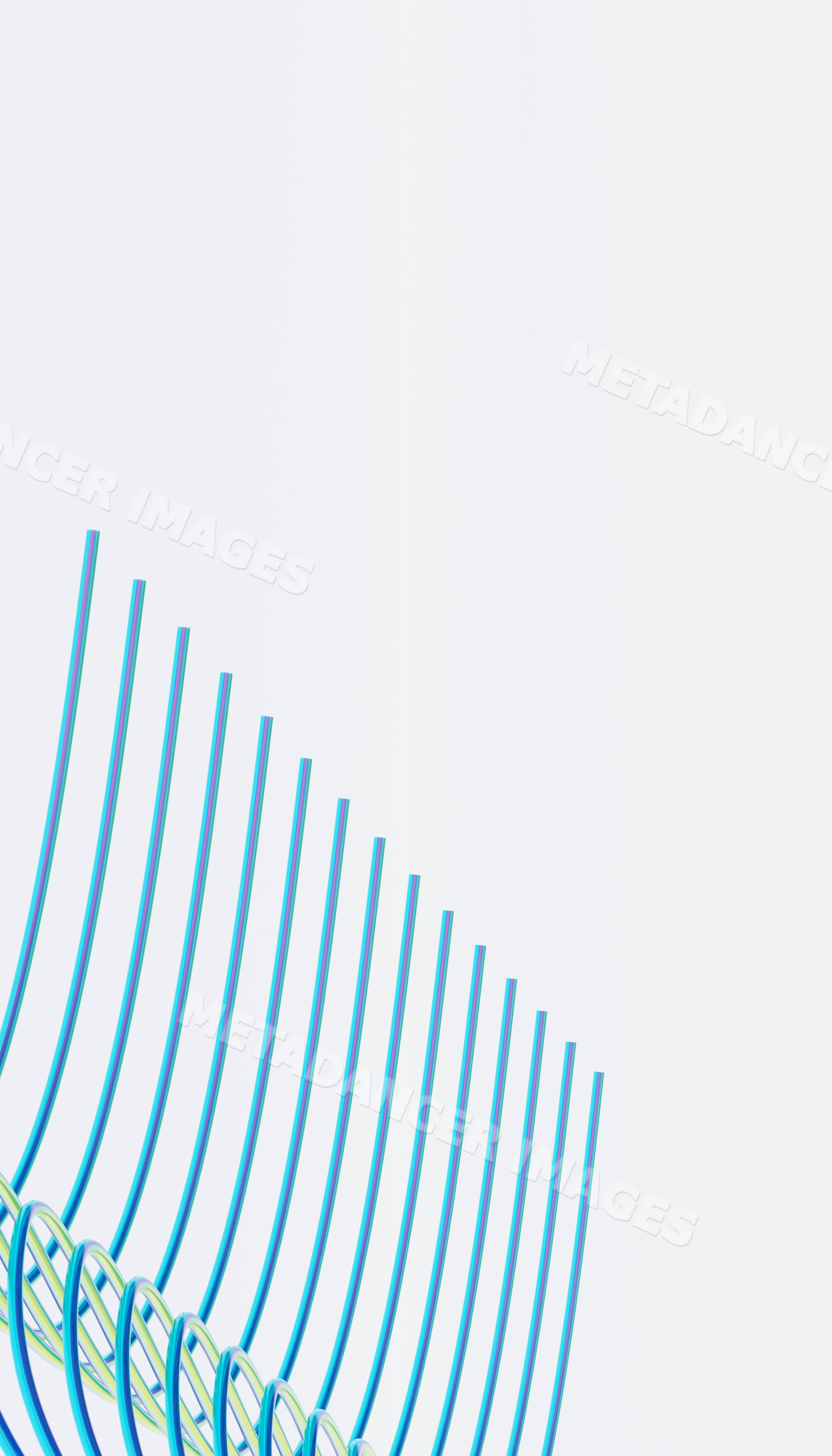 Blue curved metal rods forming a modern abstract sculpture