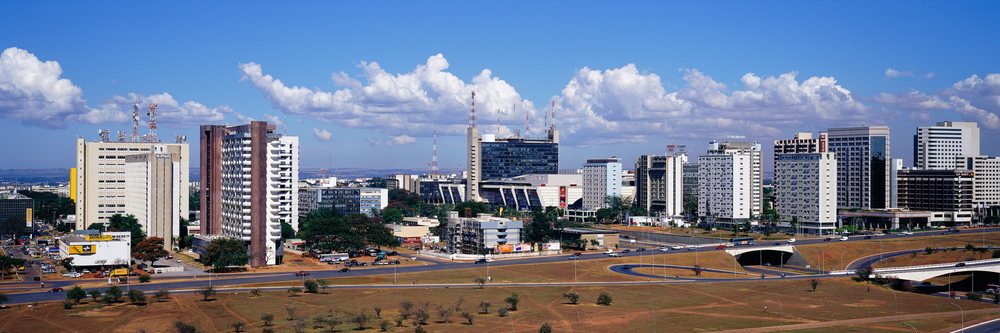 Skyline of brasilia city with modern buildings and blue sky