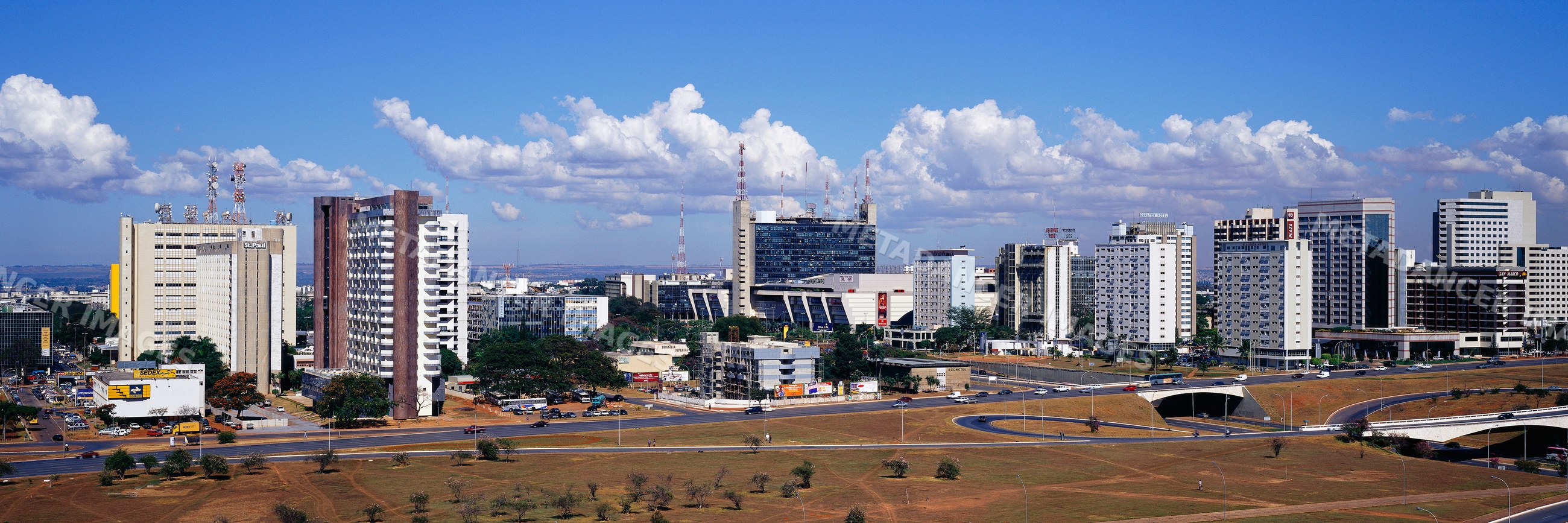 Skyline of brasilia city with modern buildings and blue sky