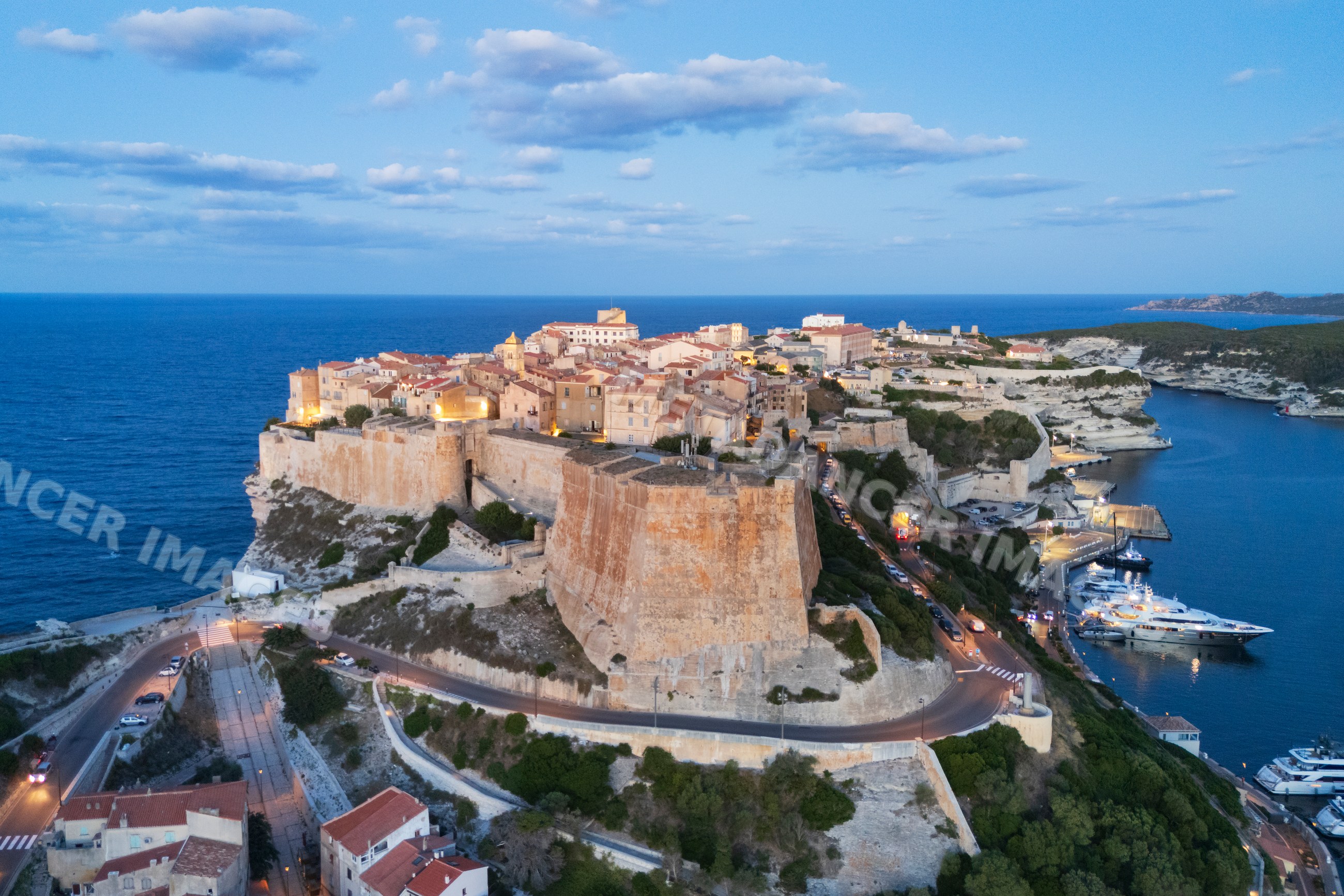 Harbour and Citadel at dawn in bonifacio, corsica, france
