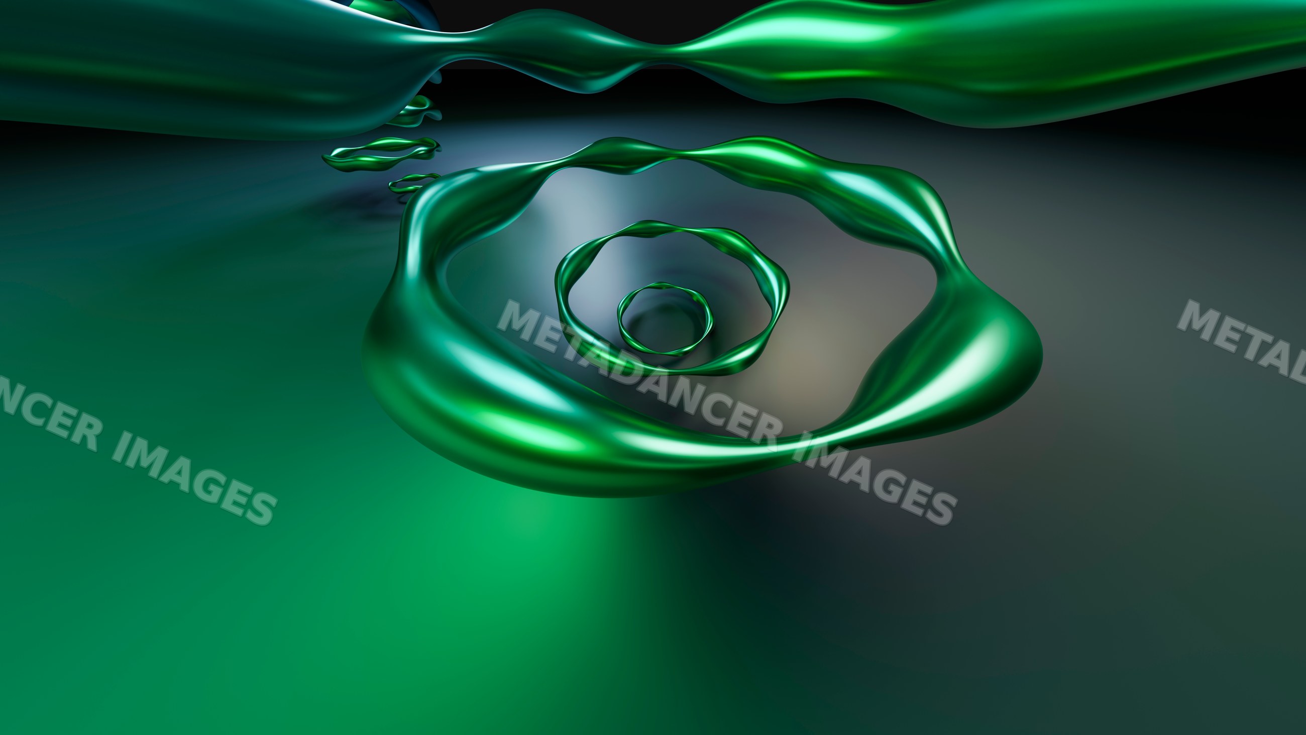 Abstract green fluid spiral in digital 3d illustration