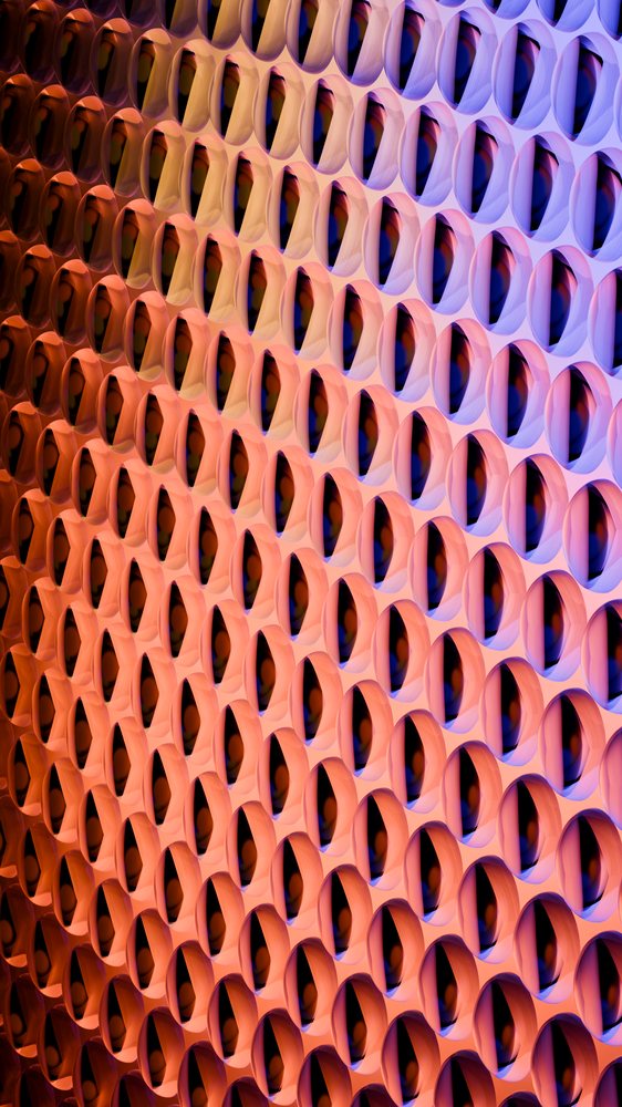 Abstract decorative panel with round openings and vibrant gradient