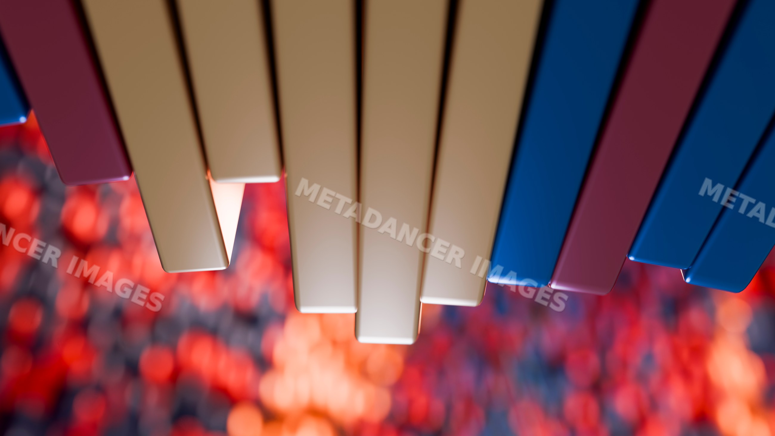 Close-up illustration of colorful piano keys on keyboard