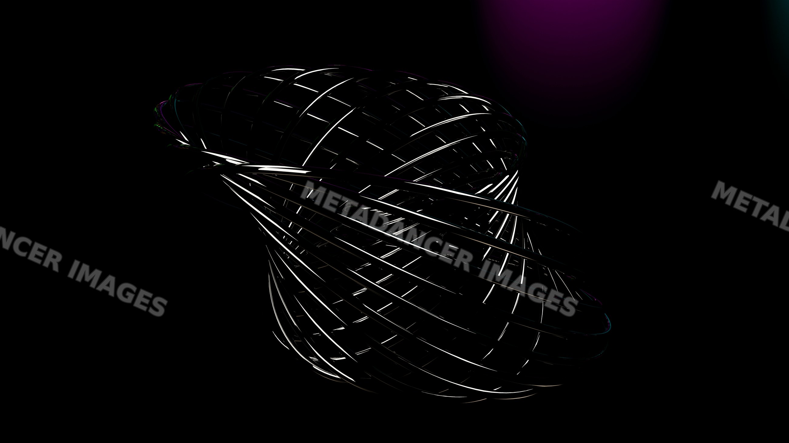 Abstract metal spiral sculpture with reflective rings
