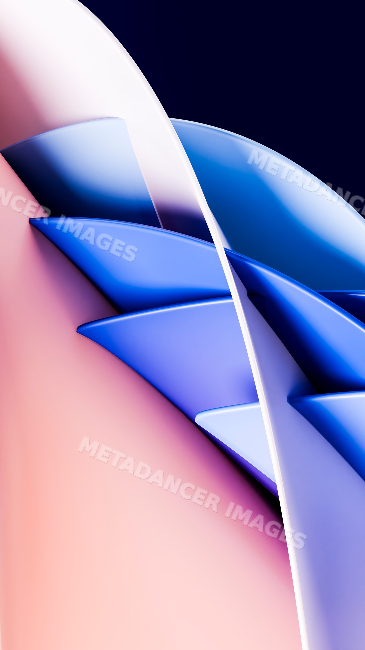 Abstract digital illustration of overlapping blue and pink curved