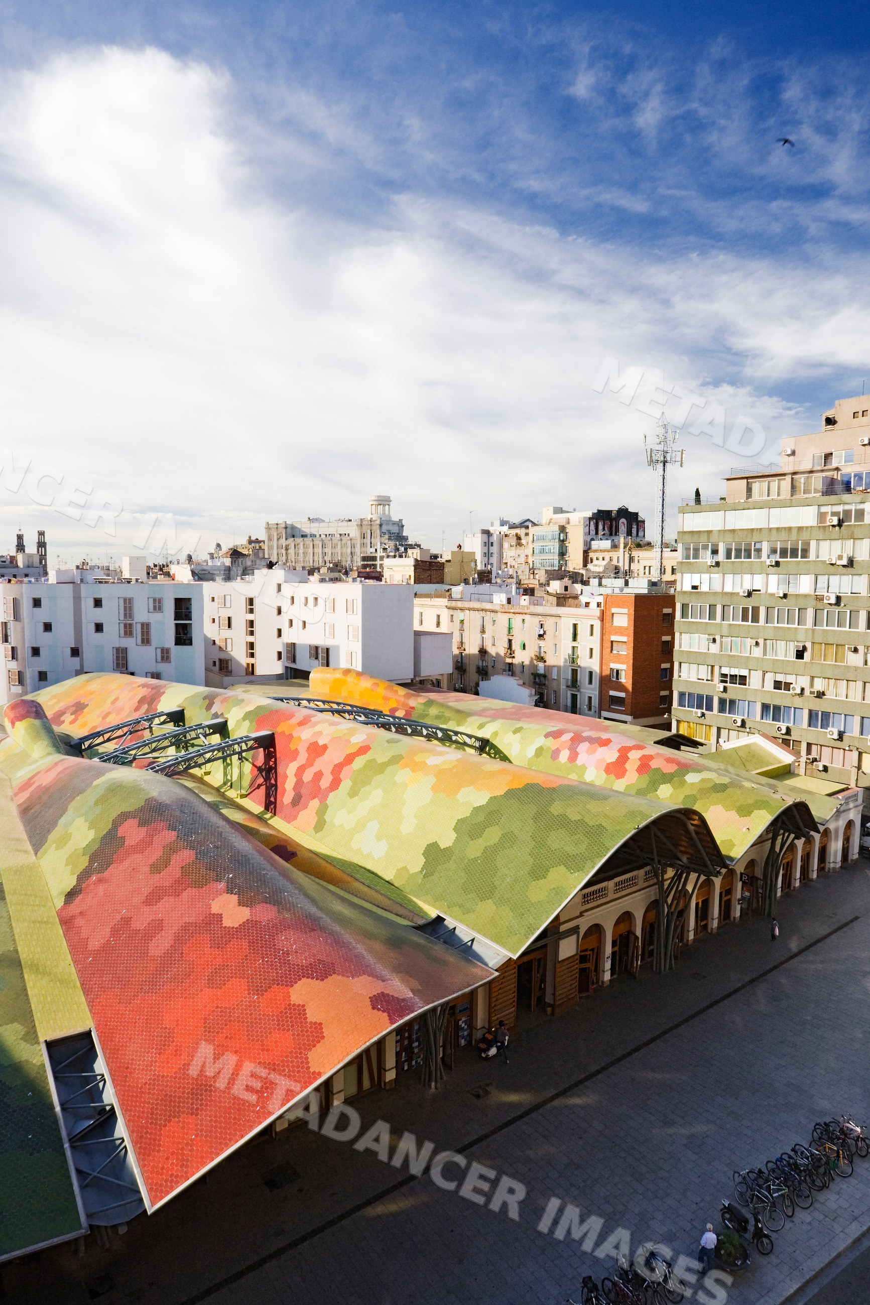 Santa catarina market with colorful tiled roof, catalunya