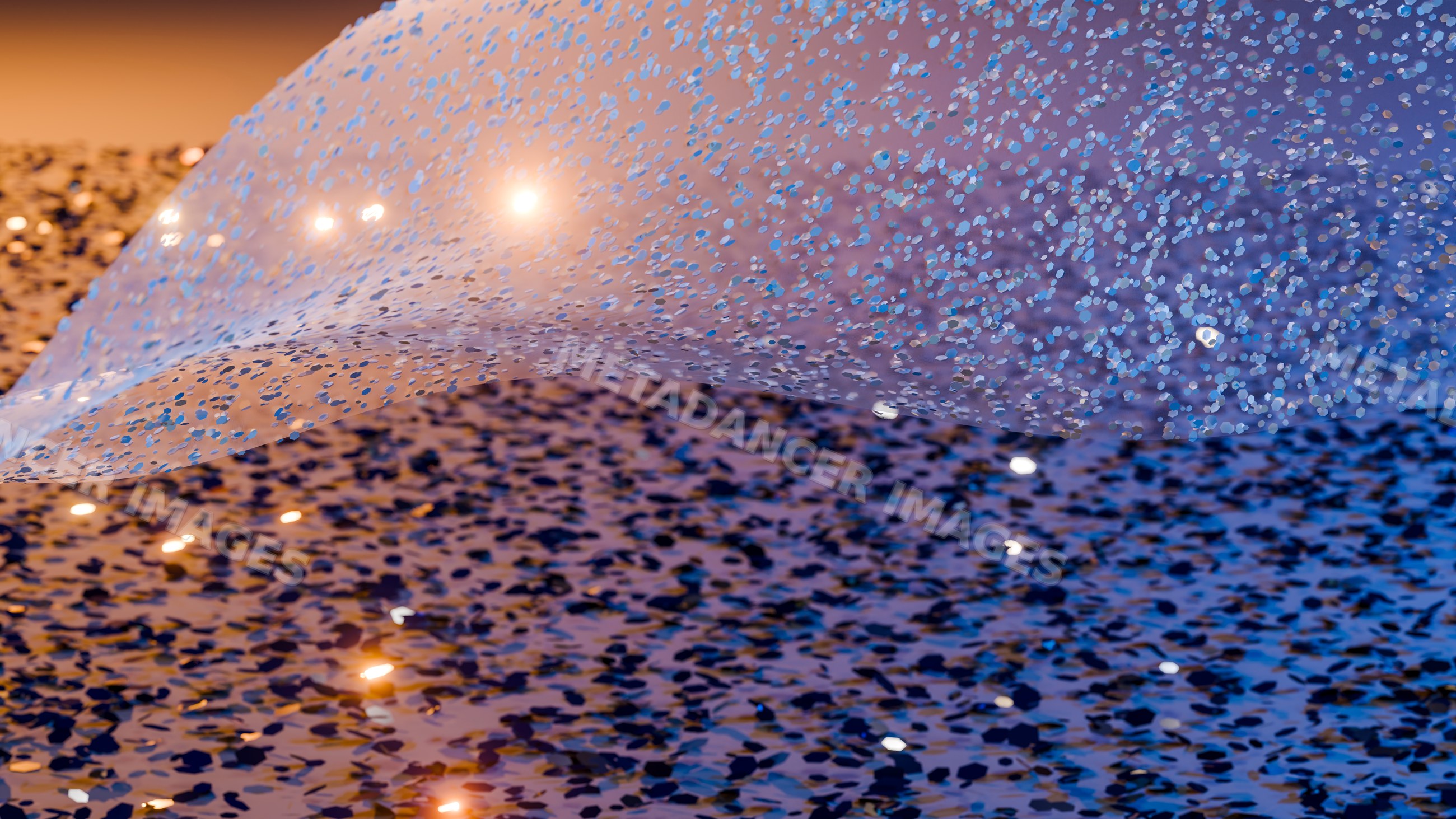 Blue sequined fabric sparkling with glittering texture