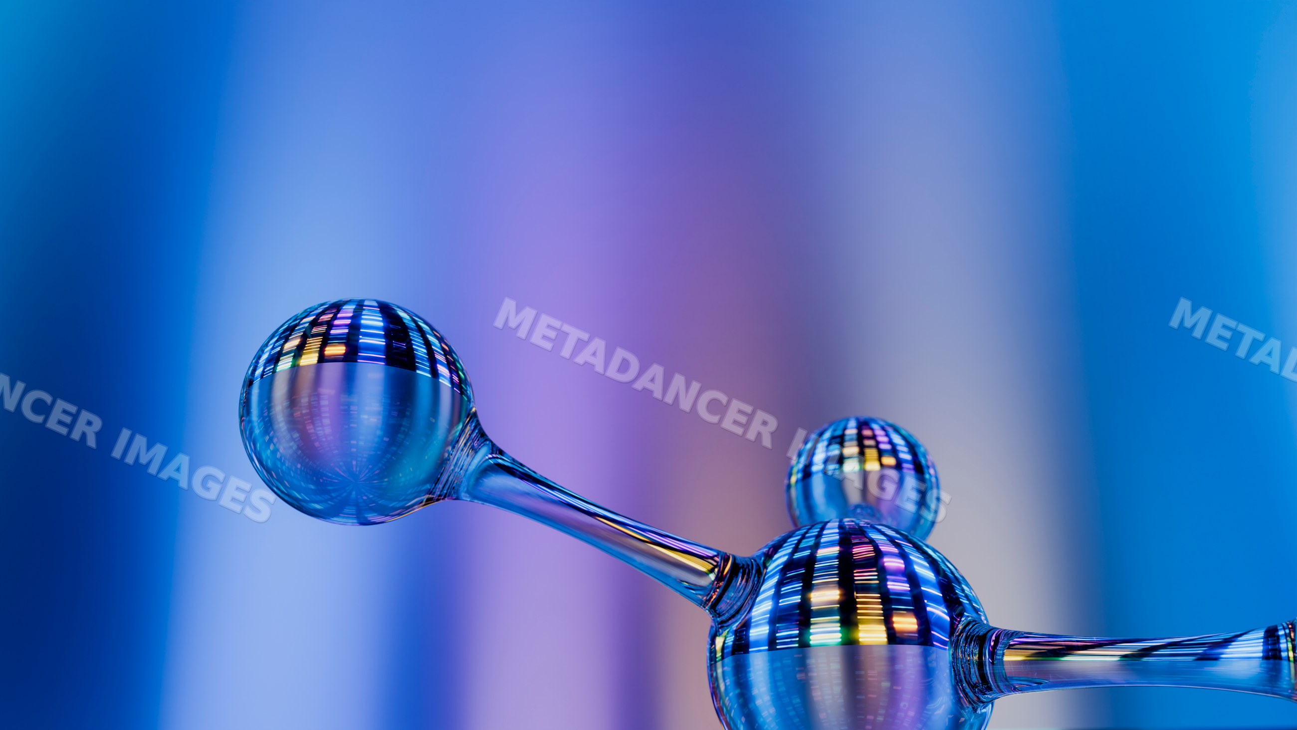 Molecular structure glass model with colorful reflections