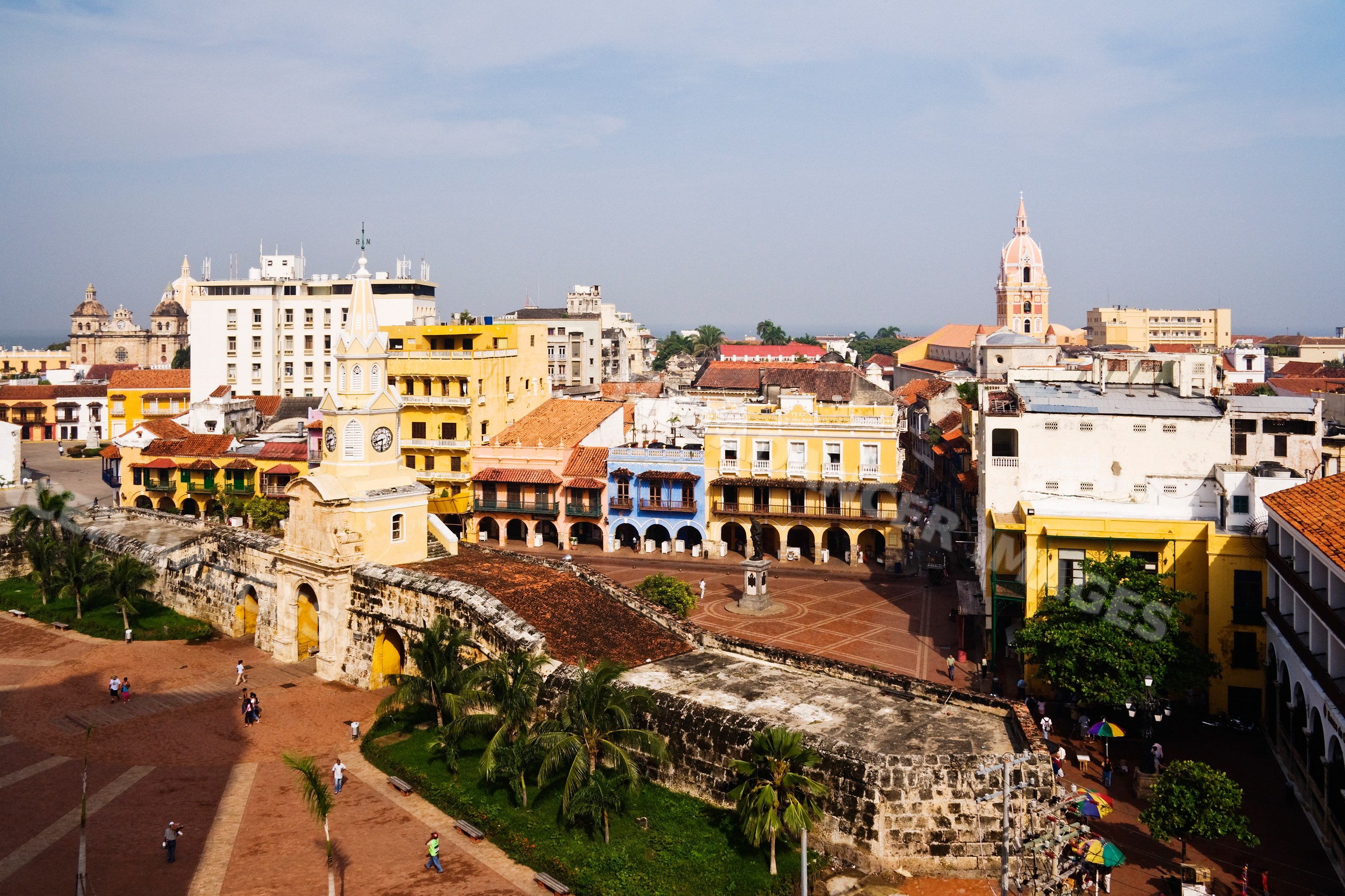 Plaza de los coches and puerta del reloj historic square, colombia