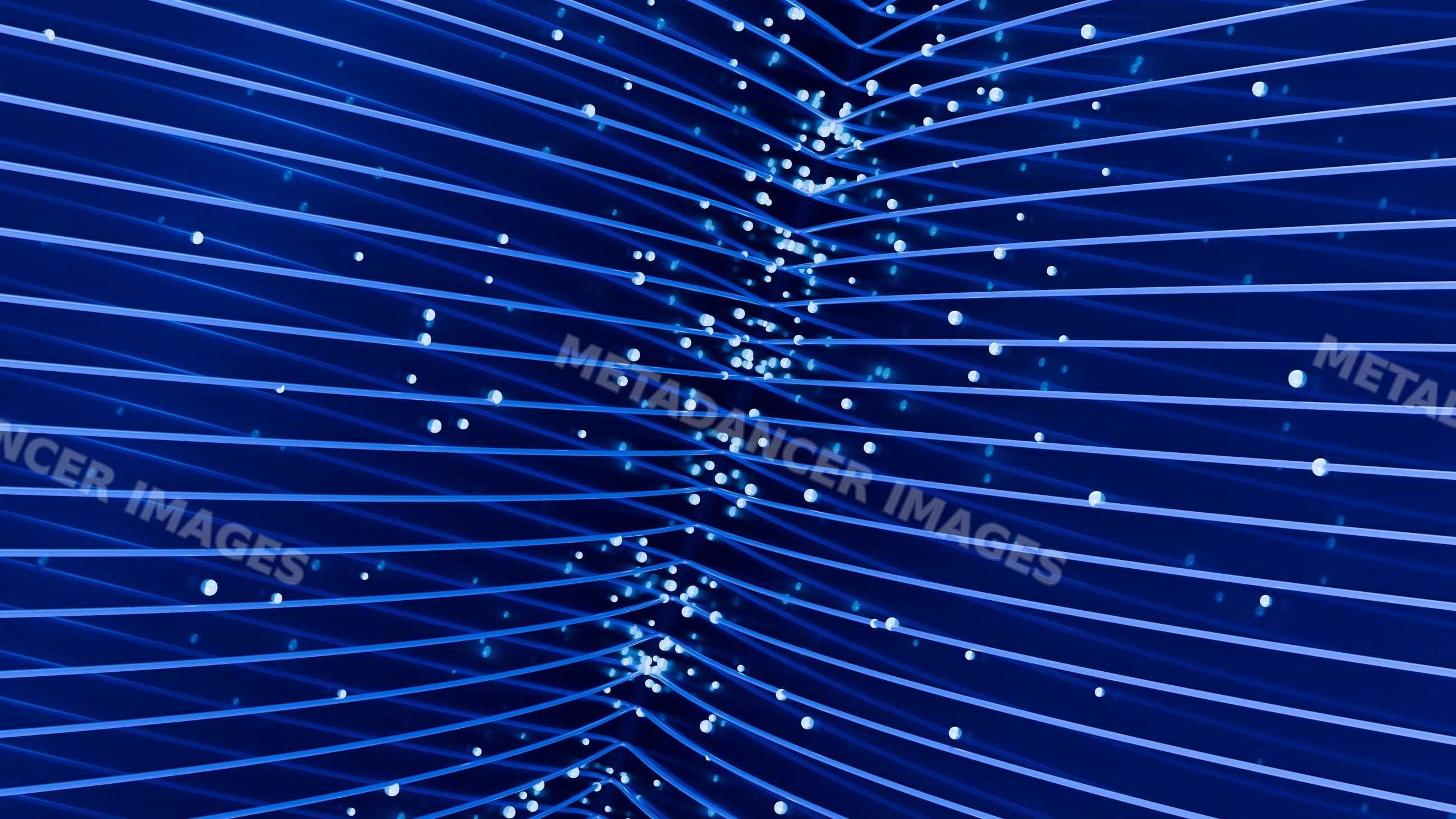 Abstract blue waves and glowing light dots in digital art illustration