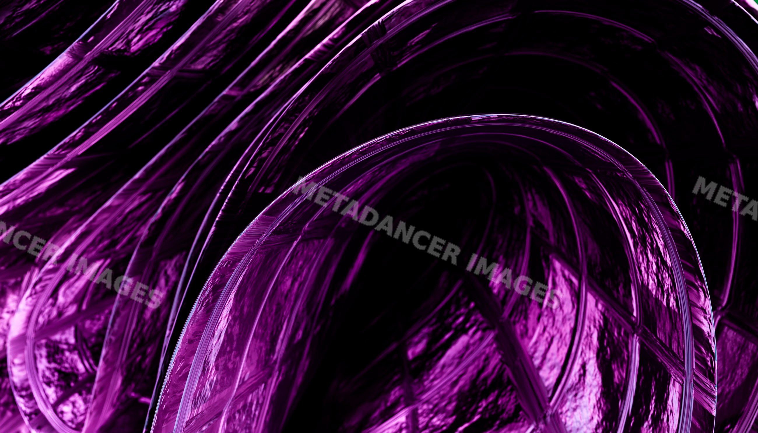 Curved purple glass with reflective abstract artistic pattern