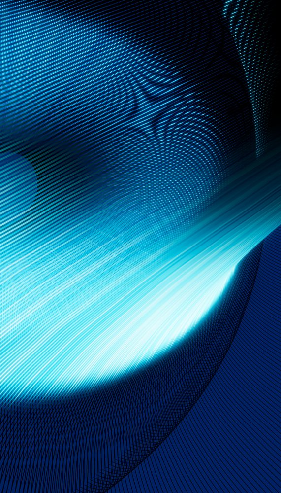 Abstract digital art with blue glowing wavy lines and light streaks