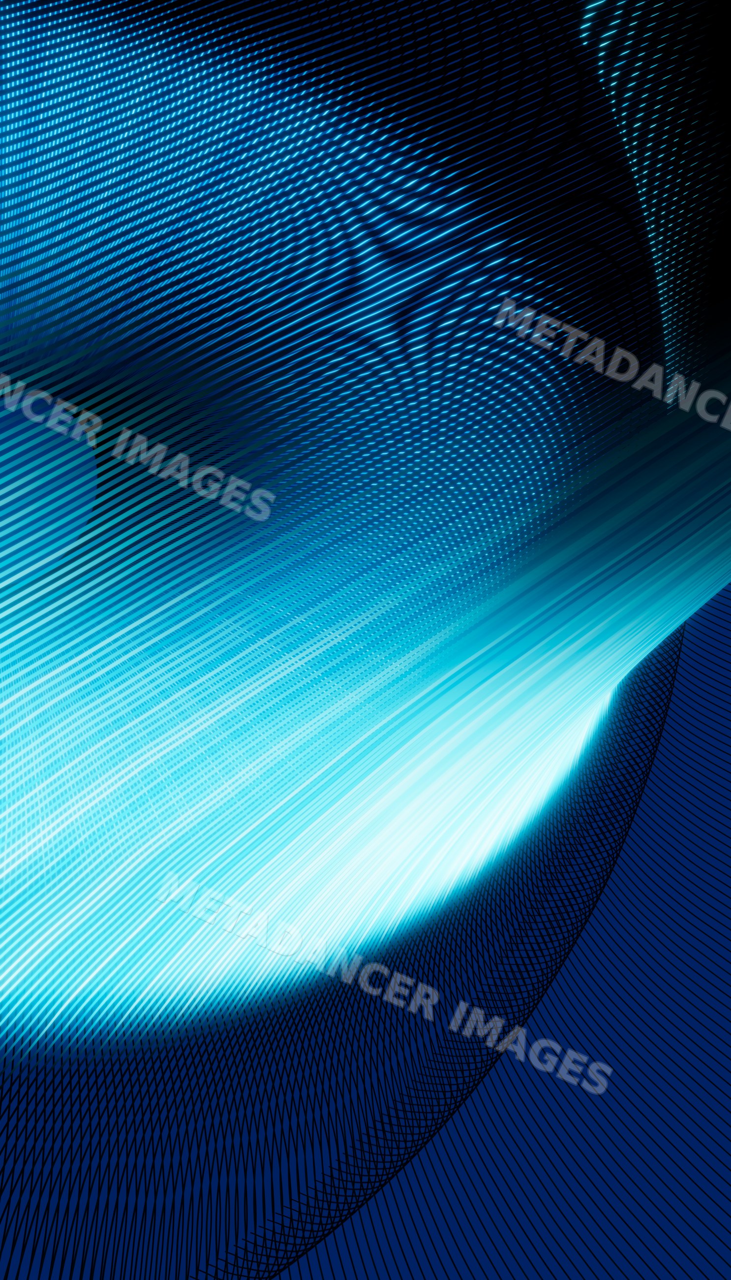 Abstract digital art with blue glowing wavy lines and light streaks
