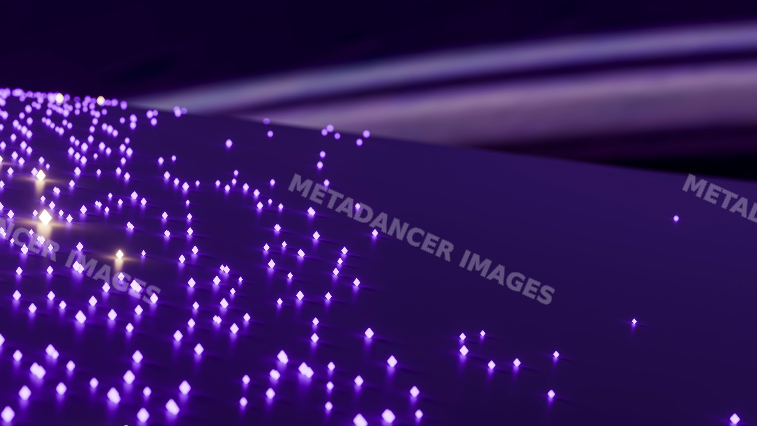 Abstract digital art with glowing purple lights on dark surface